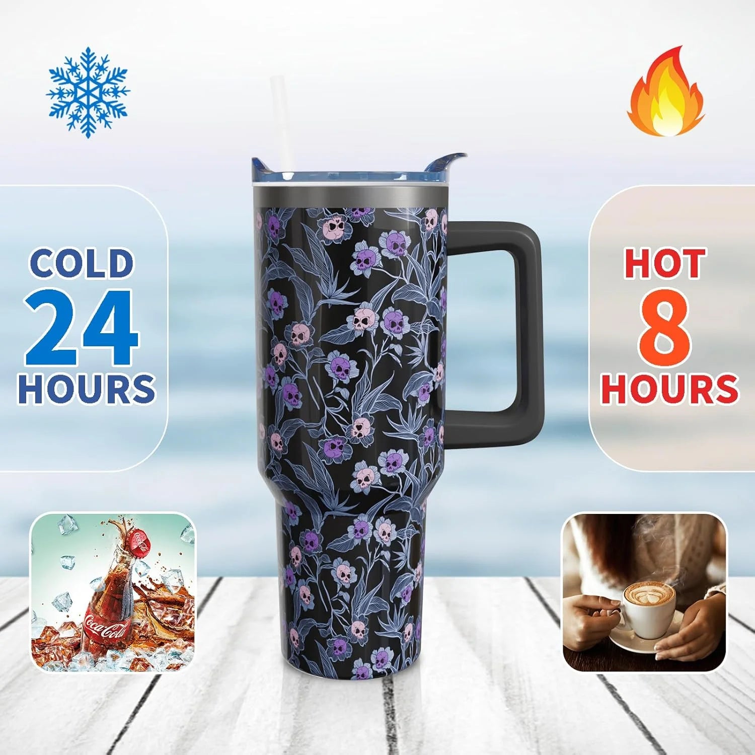 Tumblers 40 Oz Halloween Skull Stainless Steel Tumbler Glasses