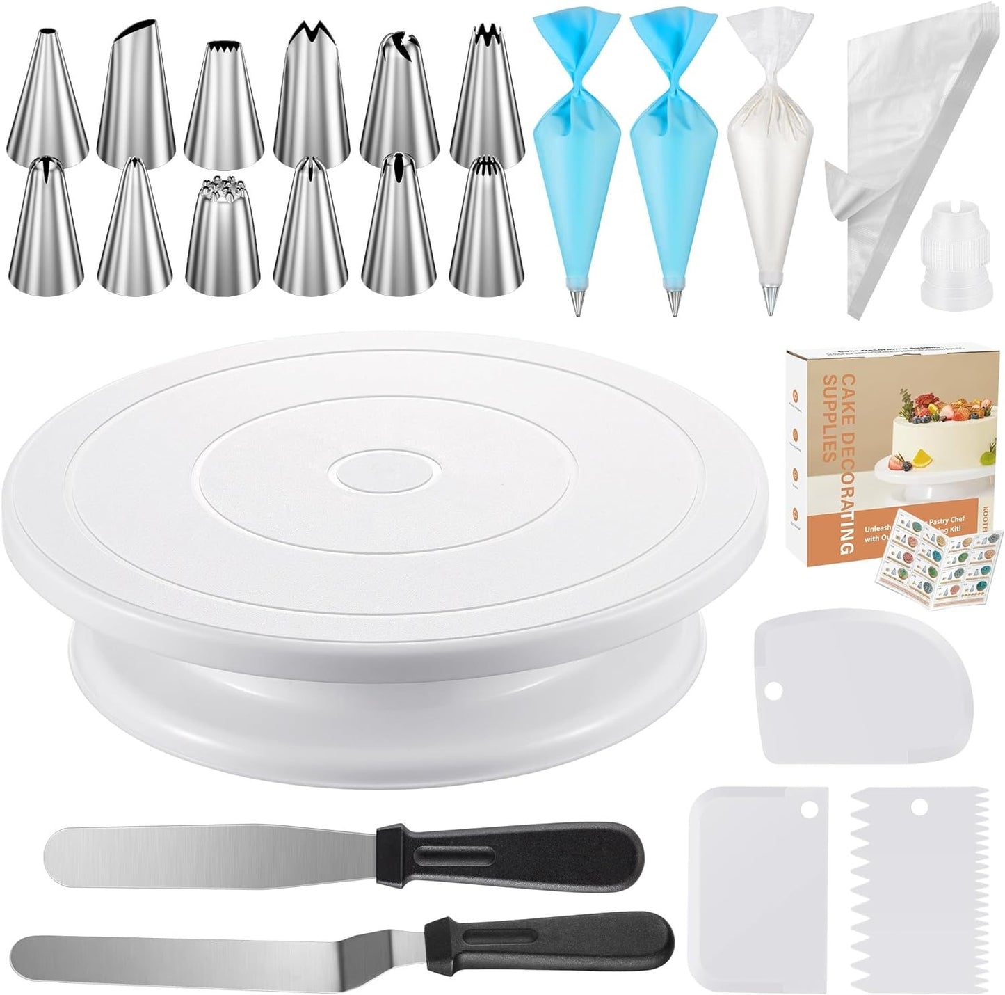 Kootek 71PC Cake Decorating Kit, Piping Tips, Turntable, Spatulas, Bags