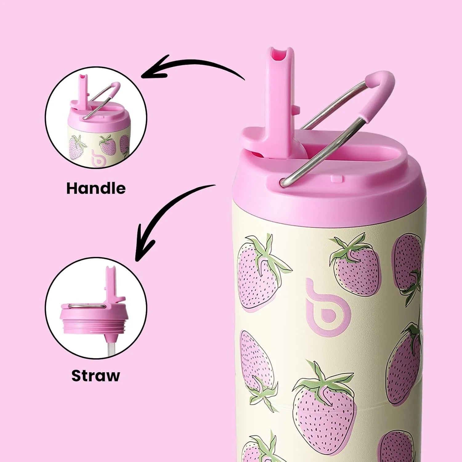 Insulated Water Bottle 24Oz with Straw Lid and Handle for Sports Travel Gym Stainless Steel Water Bottles Double-Wall Vacuum Metal Leak Proof Bpa-Free Light Sweet Berry