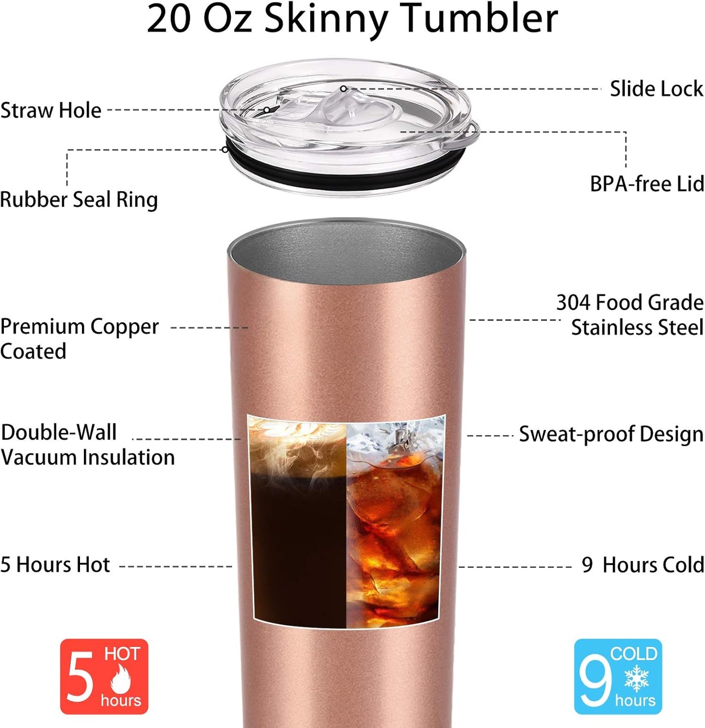 Godmother Stainless Steel Skinny Tumbler, Mother'S Day Insulated Travel Tumbler, 20Oz Water Tumbler with Lid and Straw, Godmother Gift for Mother'S Day, Birthday, Christmas, Baptism, Rose Gold
