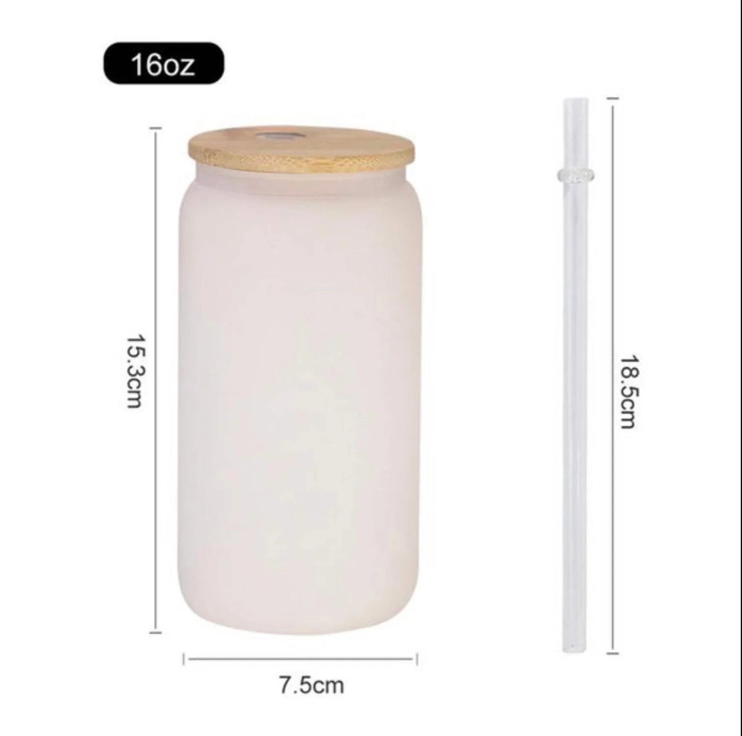 16Oz Blank Sublimation Color Changing Glass Jar Cans Tumblers (Includes Bamboo Lid Straw)