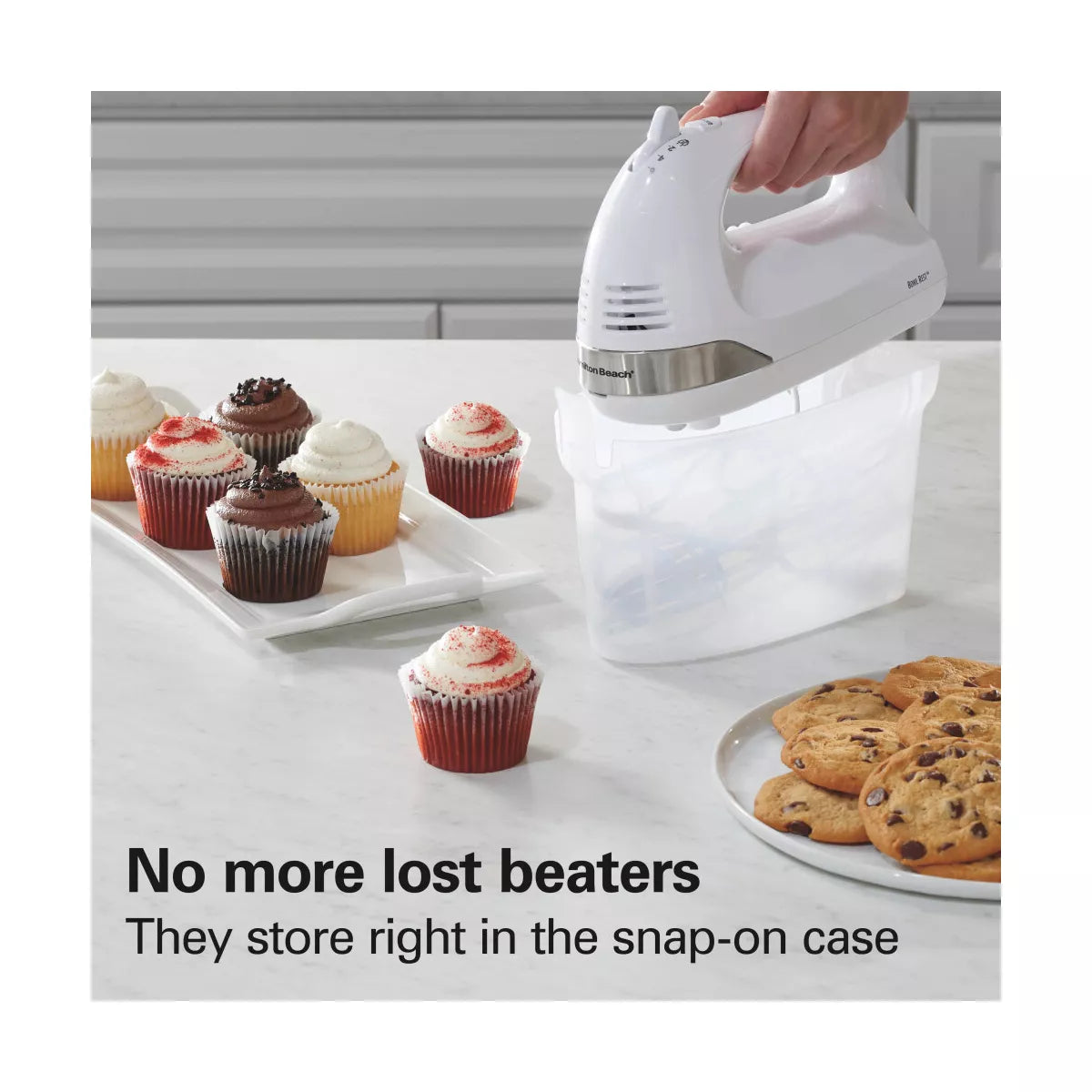 Hamilton Beach 6 Speed Hand Mixer Snap-On Case White 62629: Handheld Mixer for Kitchen, 275W, Dishwasher-Safe Parts