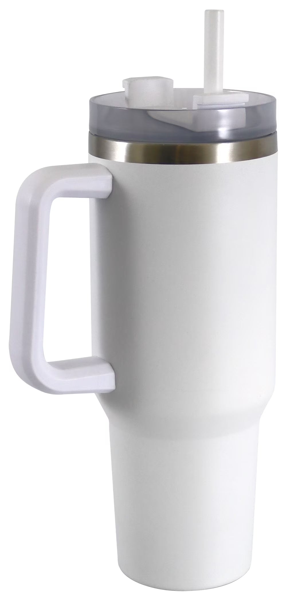 40 Oz Stainless Steel Tumbler with Straw and Handle, Double Wall Insulated, White