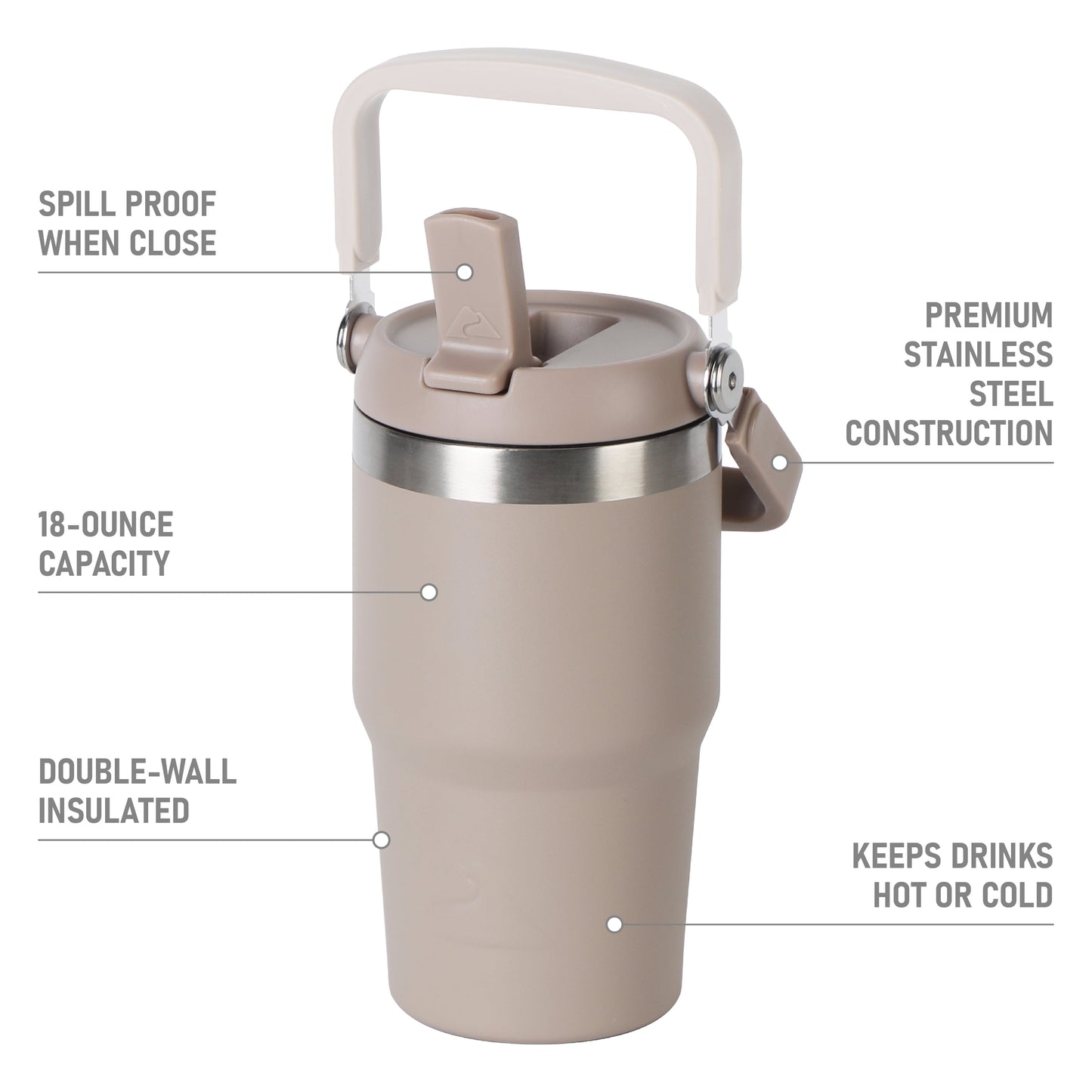 18 Oz Stainless Steel Insulated Swivel Tumbler, Tan