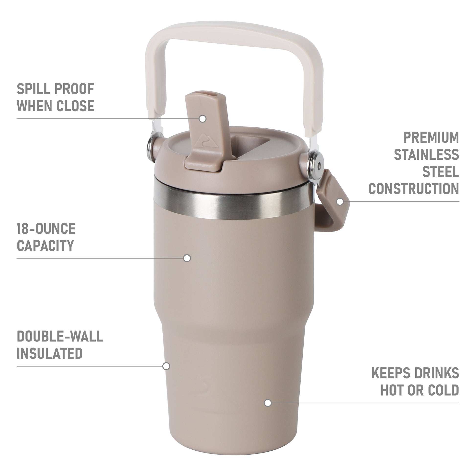 18 Oz Stainless Steel Insulated Swivel Tumbler, Tan