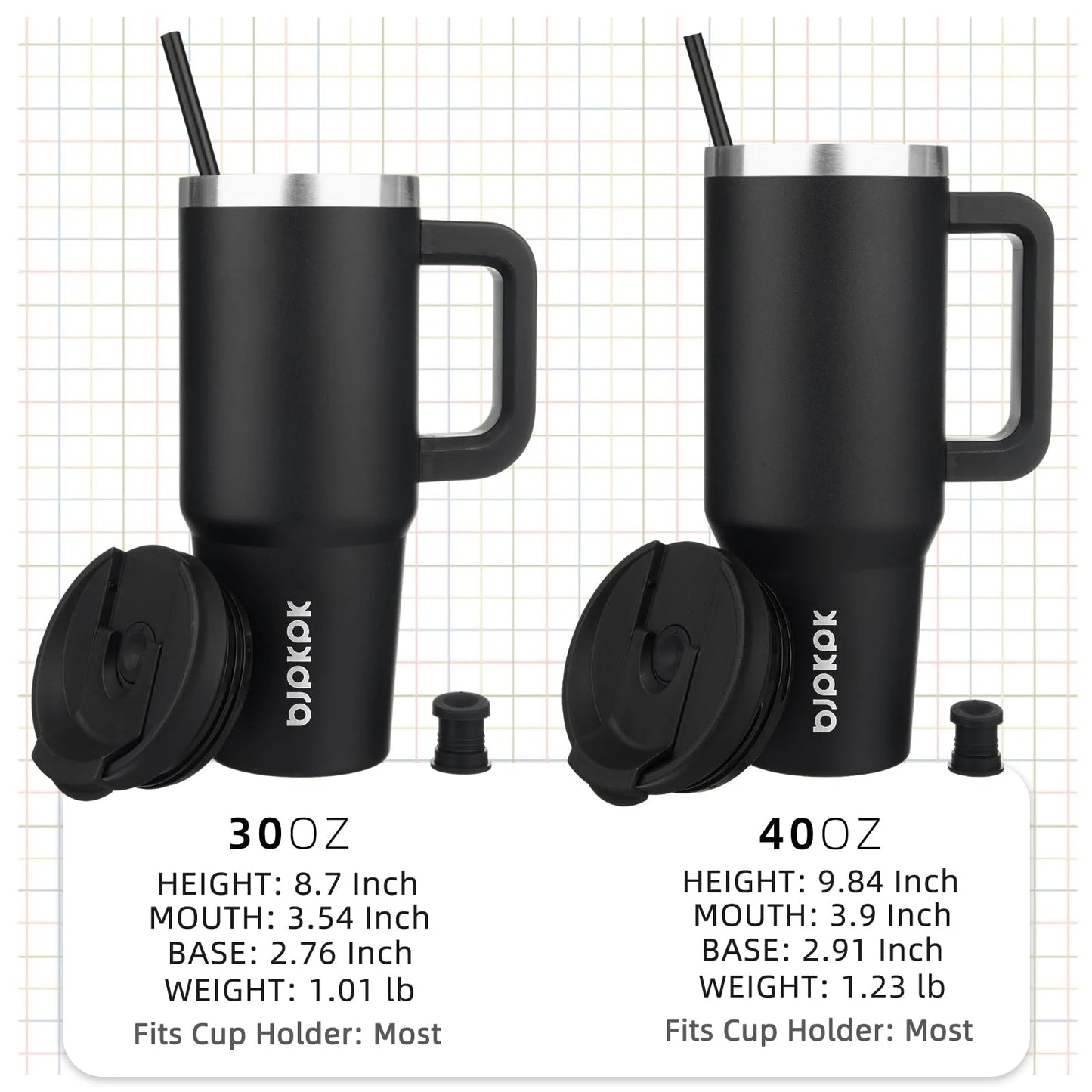 40 Oz Tumbler with Handle Insulated Tumblers with Lid and Straw Stainless Steel Thermal Cup,Black