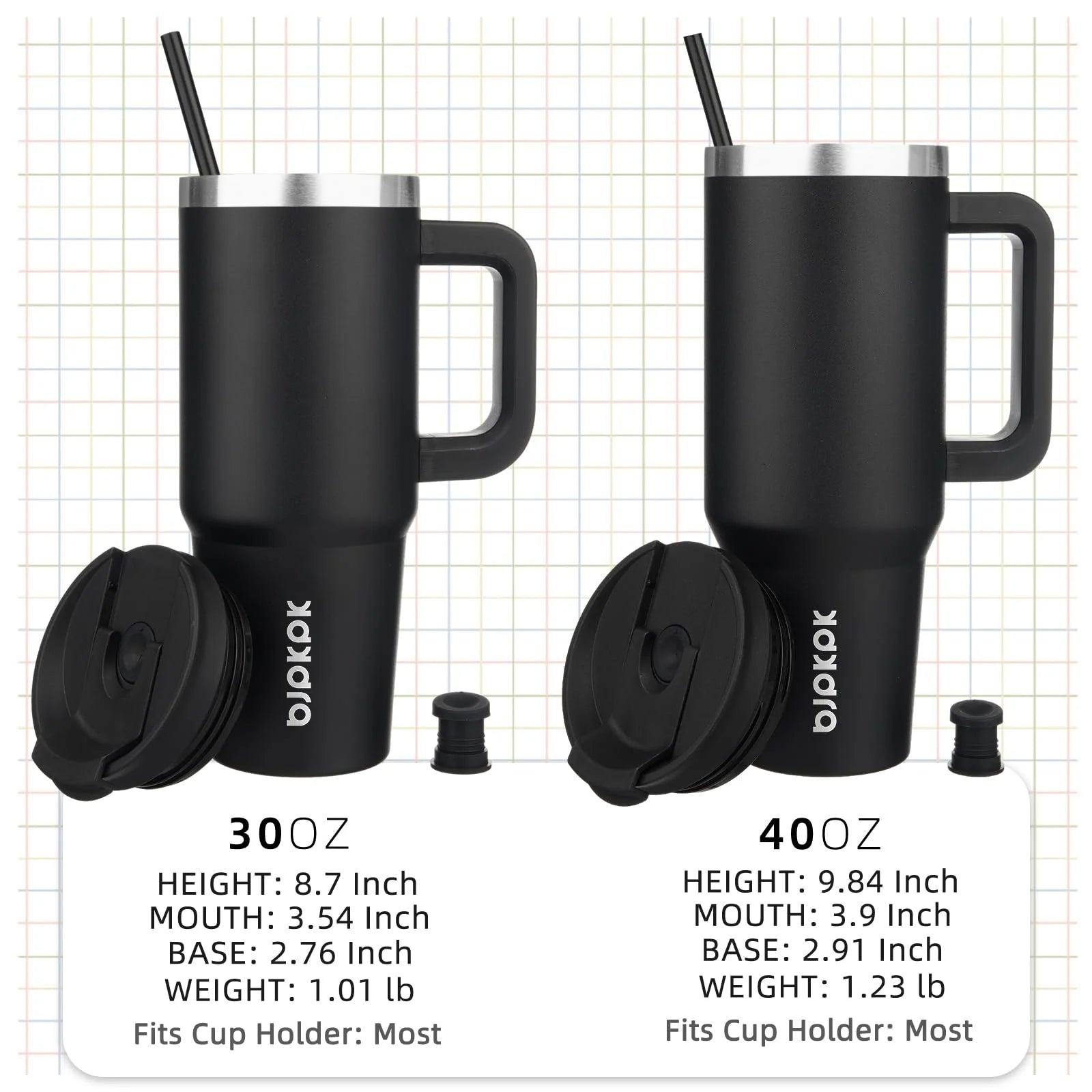 40 Oz Tumbler with Handle Insulated Tumblers with Lid and Straw Stainless Steel Thermal Cup,Black