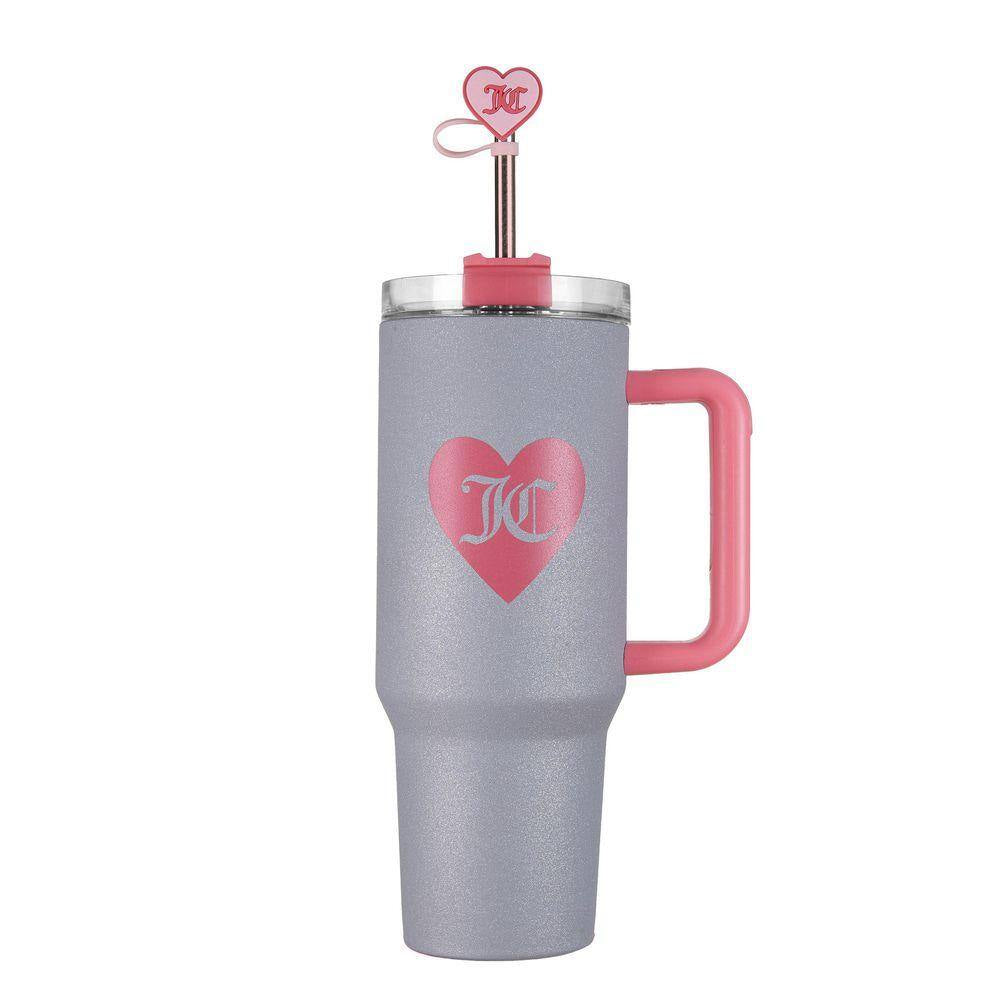 Jetsetter 40 Oz. Glitter Silver Stainless Steel Tumbler with Handle and Straw with Topper