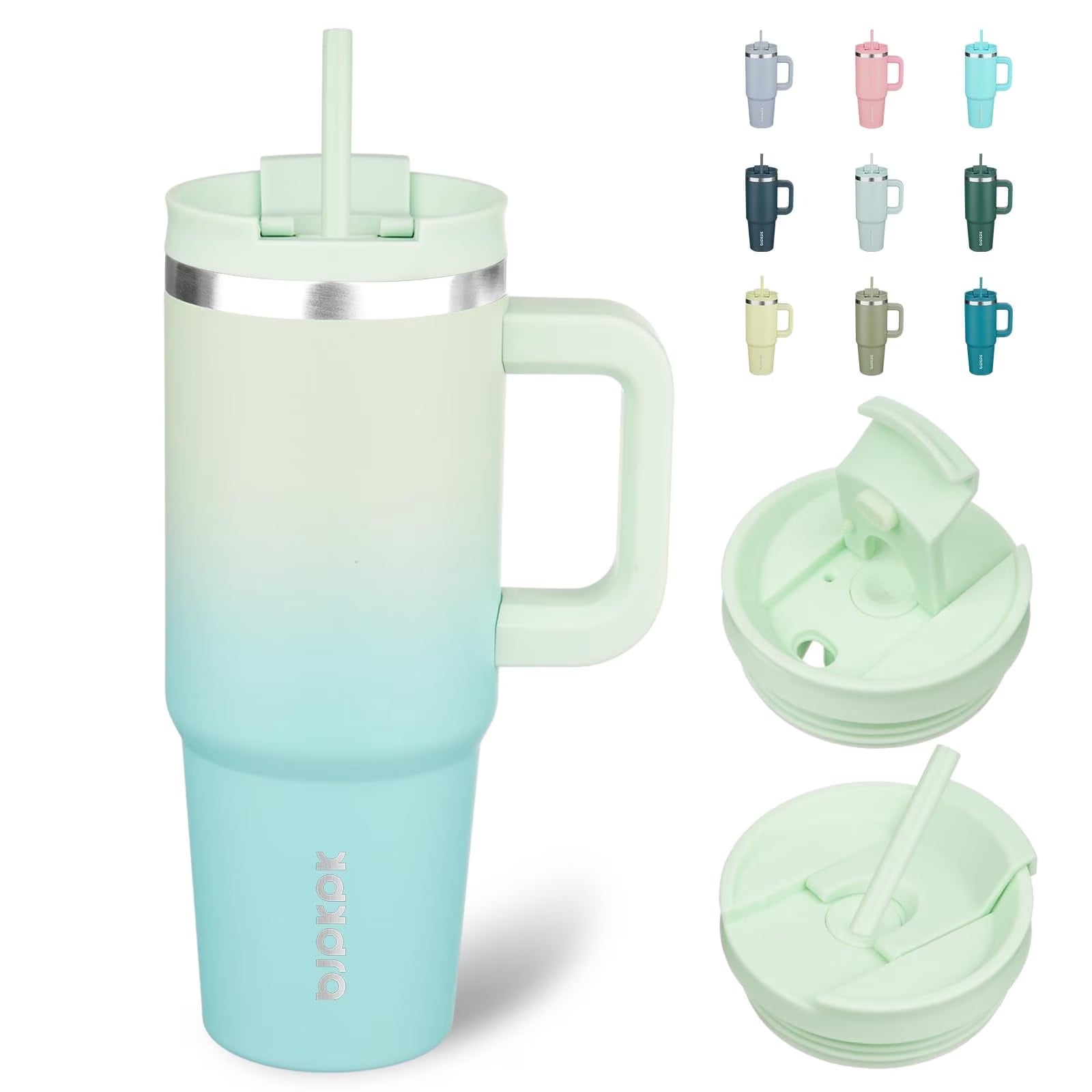 Insulated Tumblers with Handle and Straw 30 Oz Stainless Steel Tumbler Cups with Lid,Mint