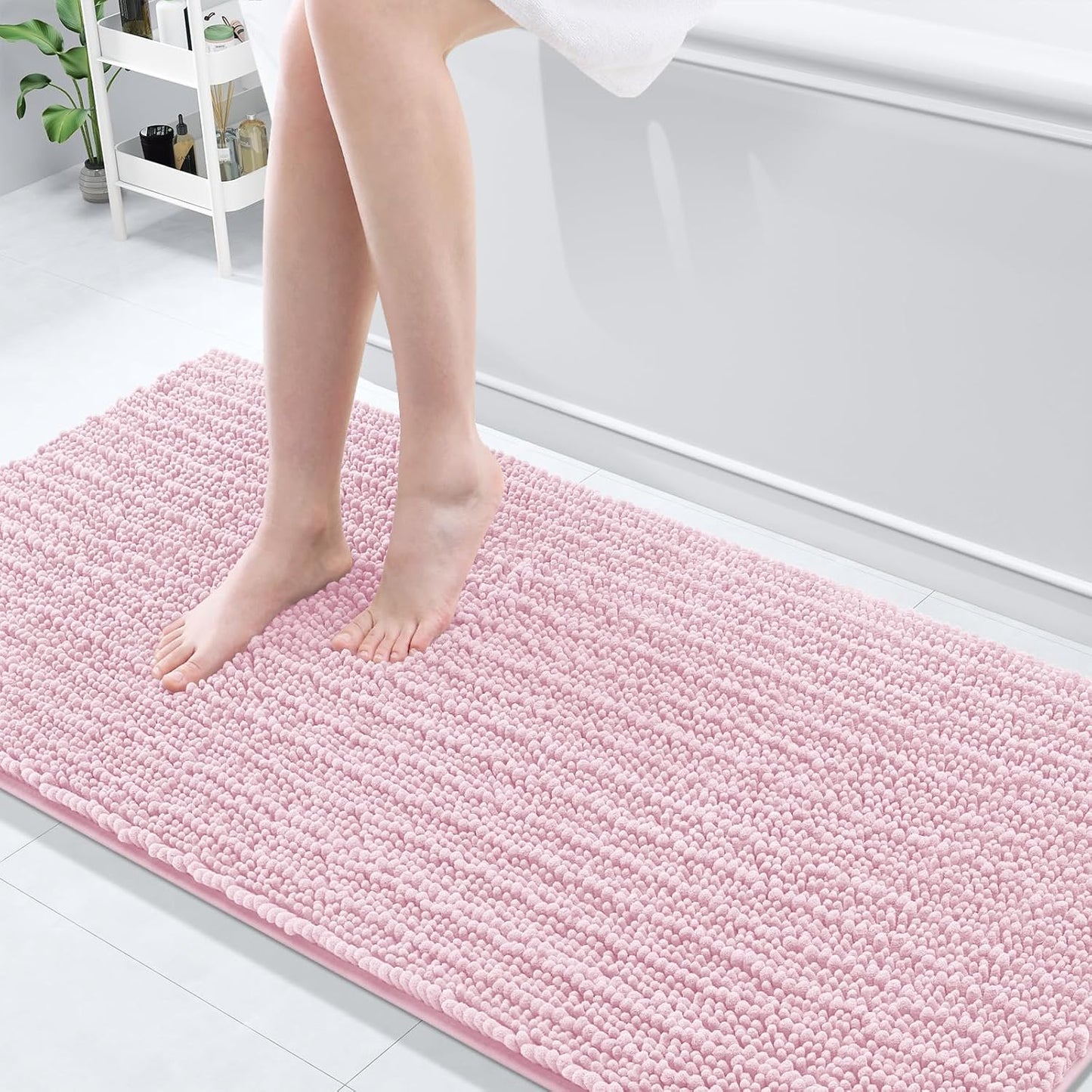 Arotive Luxury Chenille Bathroom Rug Mat, Extra Soft Thick Absorbent Shaggy Bath Rugs, Non-Slip Machine Wash Dry, Plush Bath Mats for Bathroom, Shower and Tub, 70x24, Pink