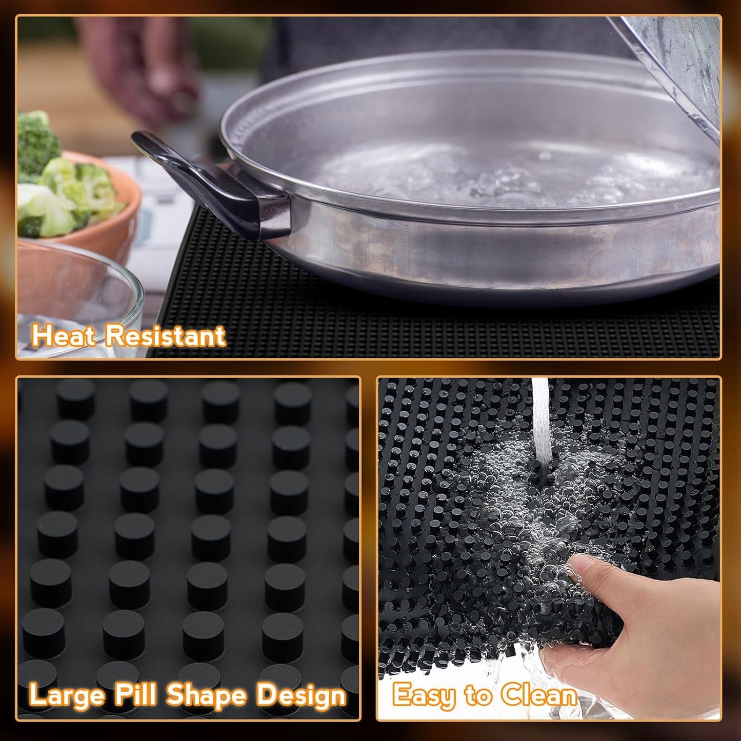 Tioncy 10 Pcs Bar Mat for Countertop 18 x 12 Inch Non Slip Rubber Mat Service Spill Cocktail Bartending Coffee Bar Mats for Hot Dishes Restaurants Barbershop Clippers Hot Pads, Black