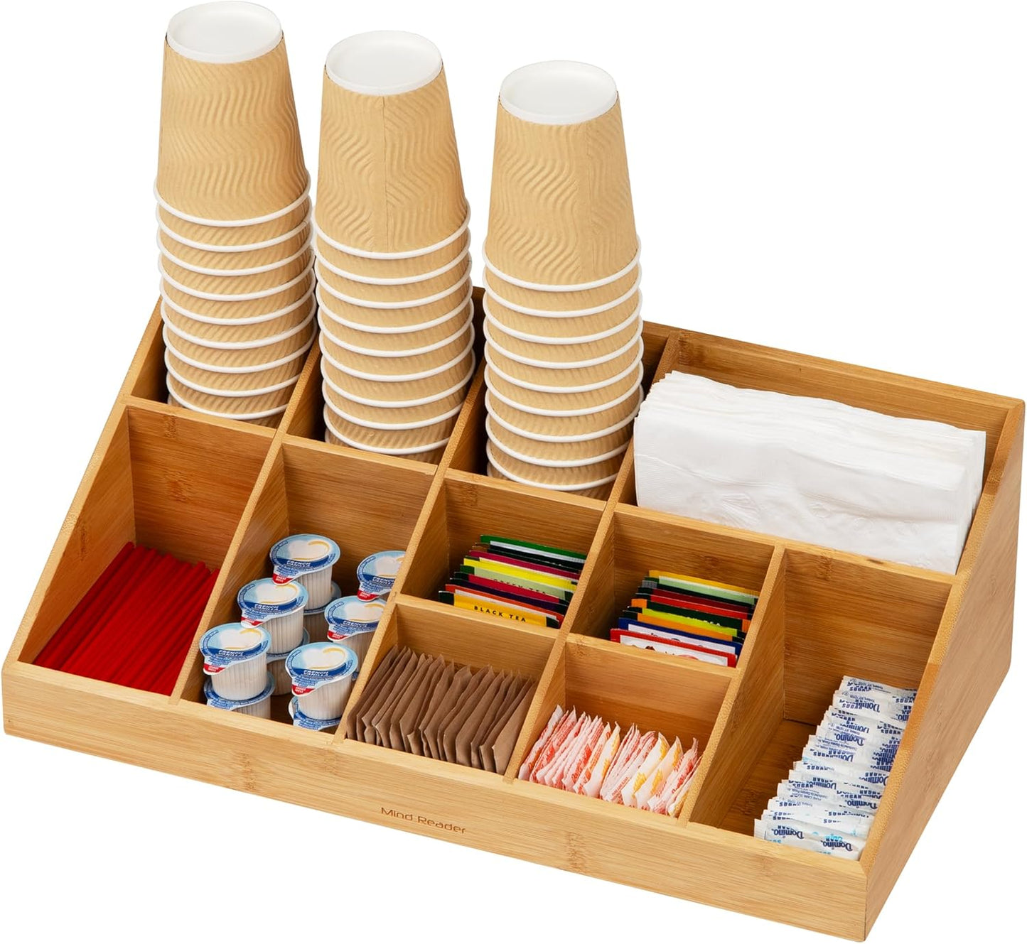 Mind Reader Cup and Condiment Station, Countertop Org, Coffee Bar, Rayon from Bamboo Cup, 18.125"L x 9.5"W x 6.5"H, Brown