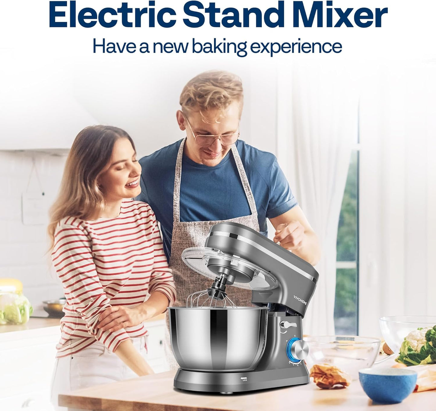 VIVOHOME 4.75 Quart Stand Mixer, 8 Speed Kitchen Electric Food Mixer, Household Stand Mixer for Baking, Cake, Bread with Beater, Dough Hook, Wire Whip and Egg Separator, Gray