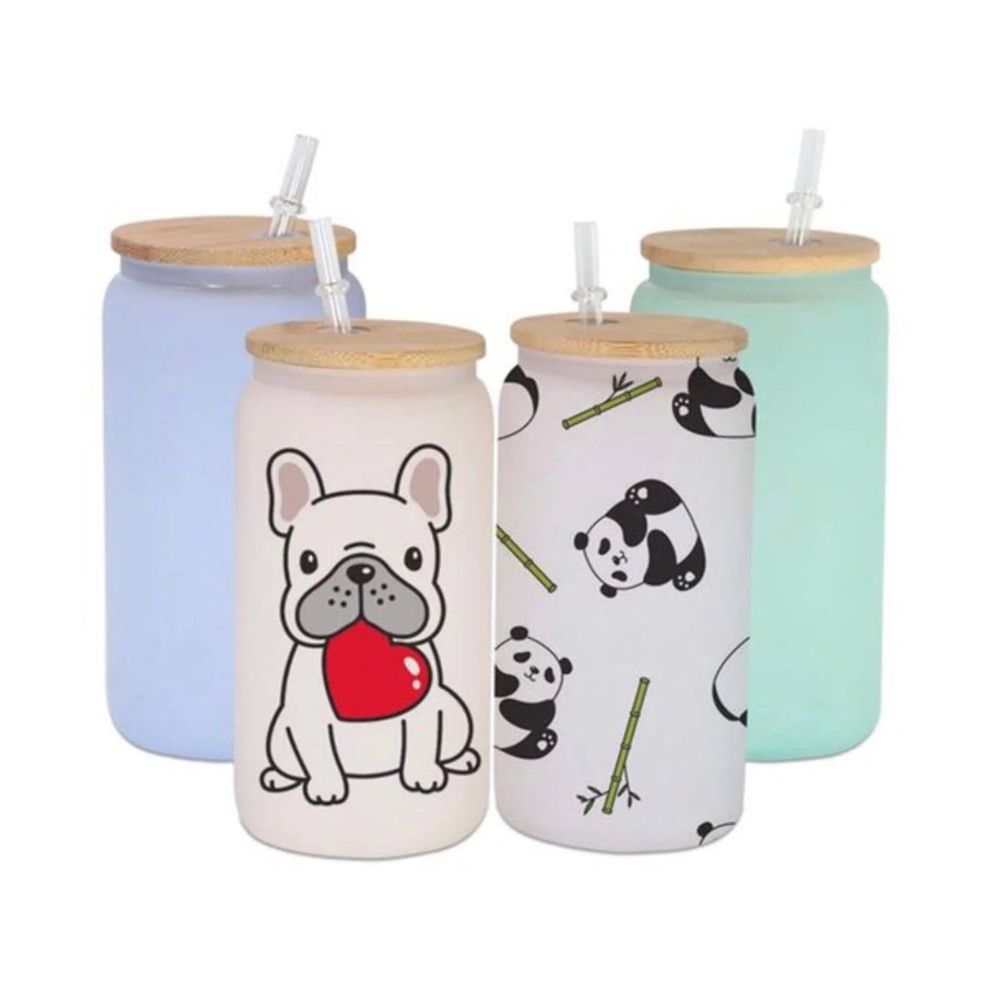 16Oz Blank Sublimation Color Changing Glass Jar Cans Tumblers (Includes Bamboo Lid Straw)
