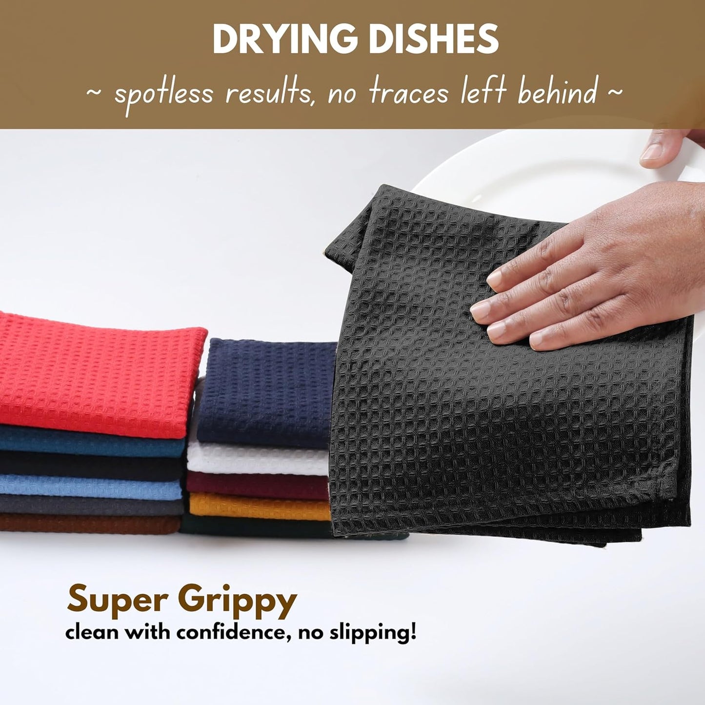 Native Fab 12 Pack Cotton Dish Cloths - Absorbent, Quick Drying, Washable, Durable Towels for Cleaning, Cooking & Baking - Perfect for Everyday Use, Home, Bars, Restaurants - 12x12 Inches - Black