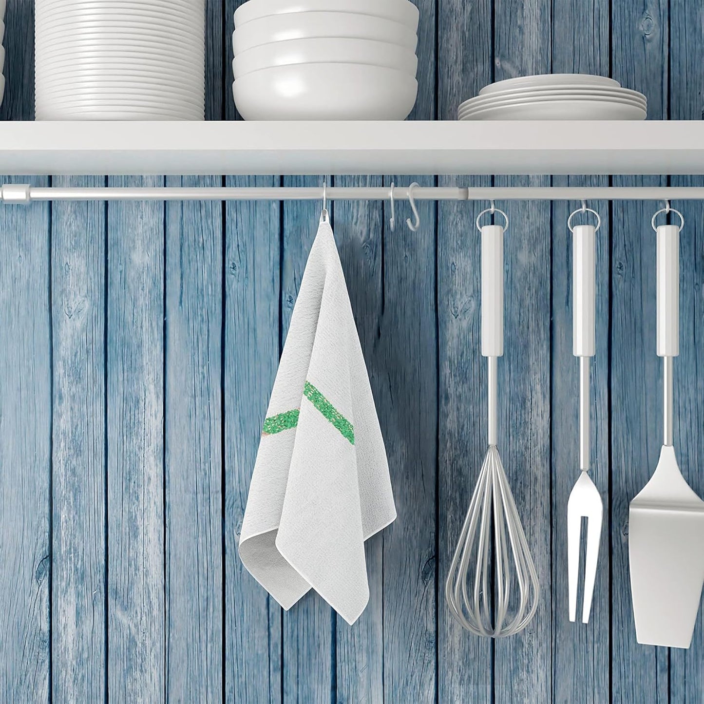 GOLD TEXTILES New Cotton Blend White Restaurant Bar Mops Kitchen Towels (12, Green Stripe)