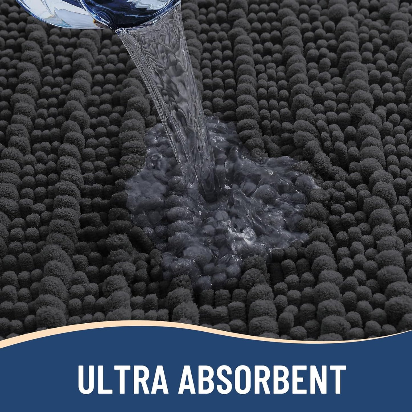 Arotive Luxury Chenille Bathroom Rug Mat, Extra Soft Thick Absorbent Shaggy Bath Rugs, Non-Slip Machine Wash Dry, Plush Bath Mats for Bathroom, Shower and Tub, 44x24, Dark Grey