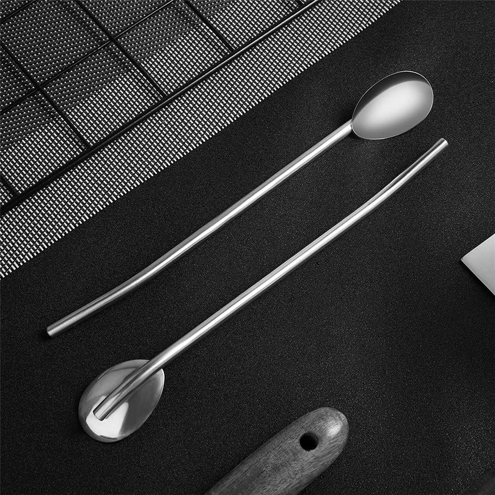 4Pcs Stainless Steel Straws Spoons, 2 in 1 Reusable Snow Cone Drinking Stainless Steel Ice Tea Metall Long Spoons Straws with 1 Cleaning Brushes for Cocktail Milkshake(4)