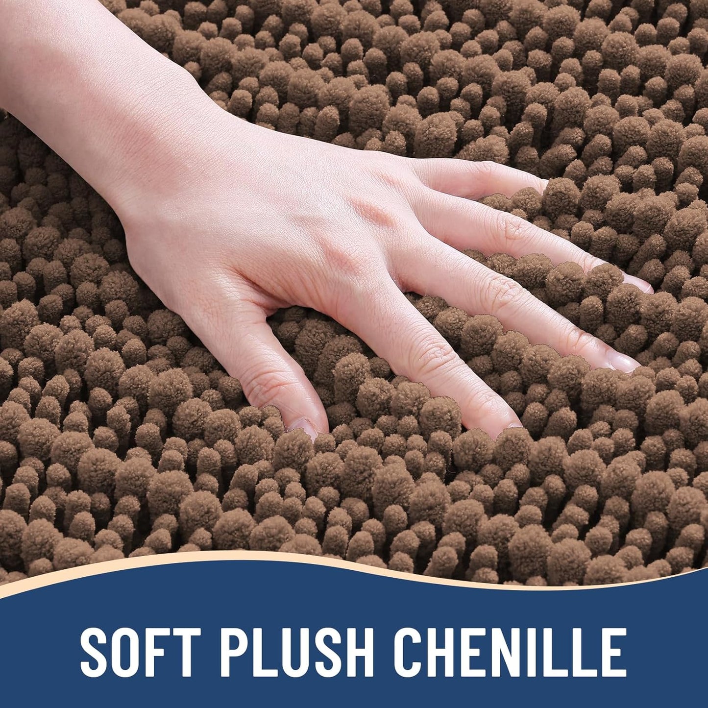 Arotive Luxury Chenille Bathroom Rug Mat, Extra Soft Thick Absorbent Shaggy Bath Rugs, Non-Slip Machine Wash Dry, Plush Bath Mats for Bathroom, Shower and Tub, 24x16, Mocha