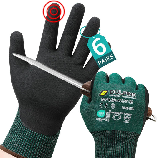 DULFINE ANSI A4 Cut Resistant Work Gloves for Men,6 Pairs Pack.Touchscreen Micro Nitrile Coated,Anti-Slip & Durable for Construction, Wood Cutting,Glass Factory Industrial Use(Large)