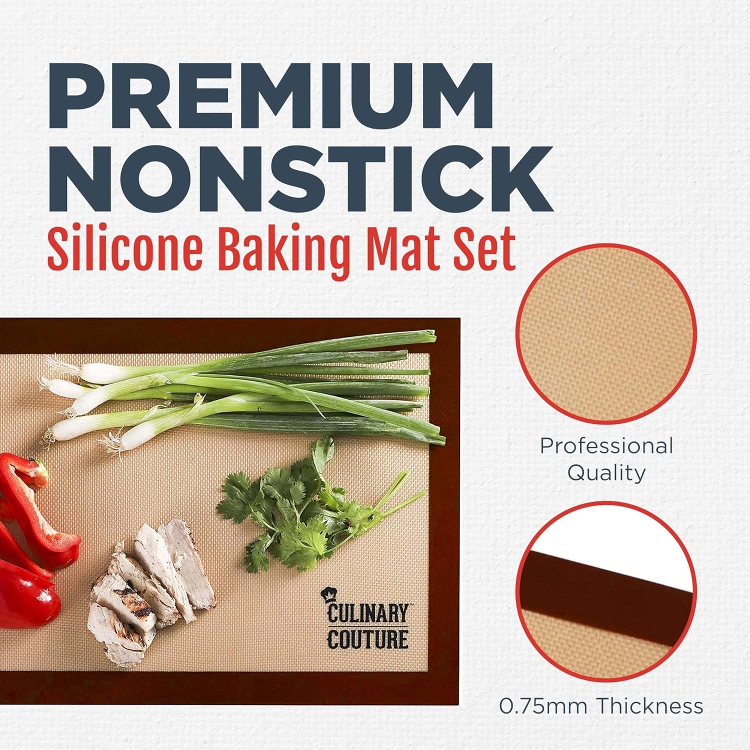 Non-Stick Silicone Baking Mats Set of 3-2 Half Sheets and 1 Quarter Sheet - Reusable Baking Sheet and Macaron Mat - Silicone Baking Mat for Cookie Sheet