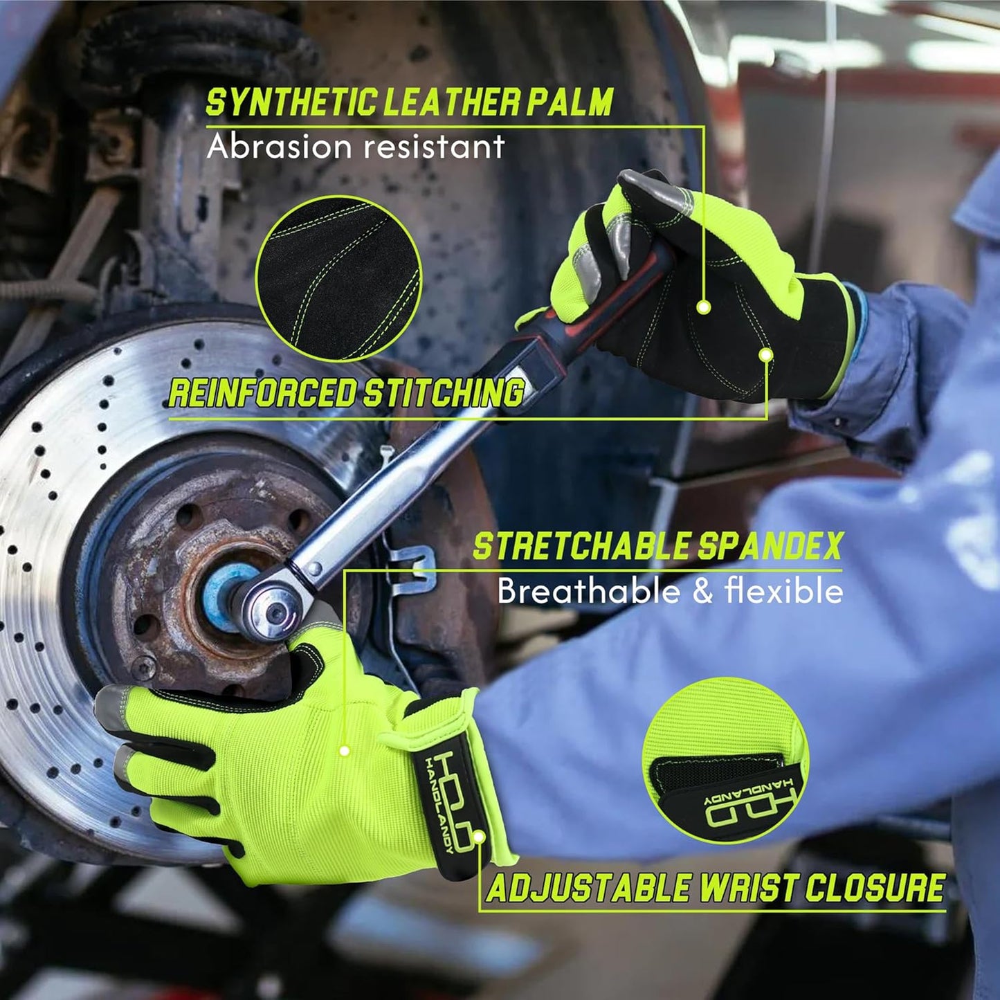 HANDLANDY Work Gloves for Men & Women, Utility Mechanic Working Gloves Touch Screen, Flexible Yard Work Gloves