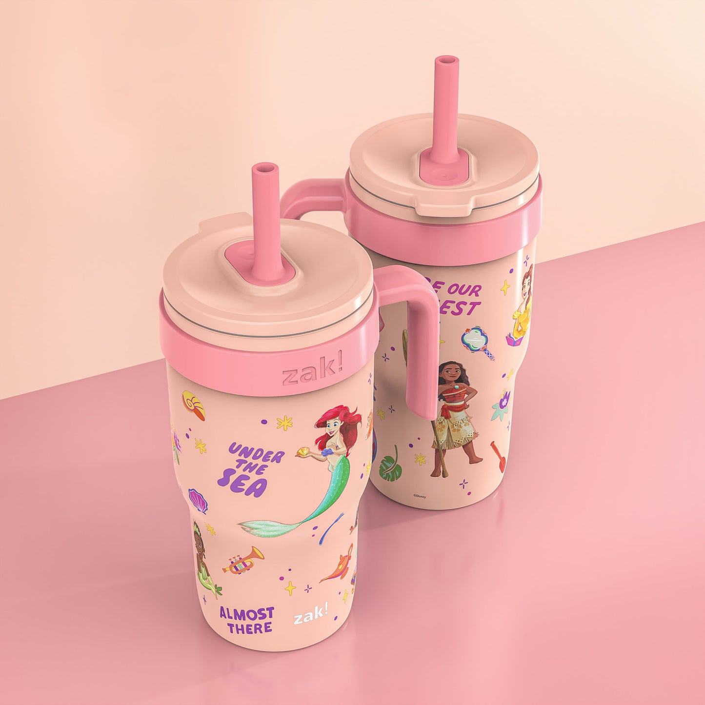 18Oz Princess Kids Straw Handle Tumbler, Stainless Steel Vacuum Insulated Cruiser Tumbler with Silicone Straw Utilizing Leak-Proof Valve, Travel Straw Tumbler with Handle