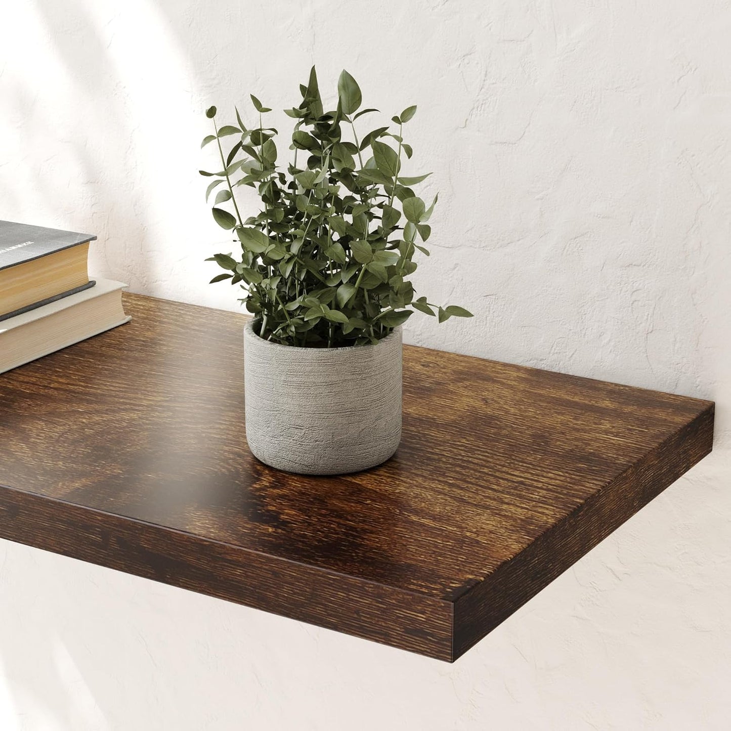 Wall Shelf Set of 3, Rustic Brown Floating Shelves 24 in W x 10 in D x 1 in H, Wooden Floating Wall Shelf with Invisible Brackets for Living Room/Bedroom/Bathroom/Kitchen Storage and Decor