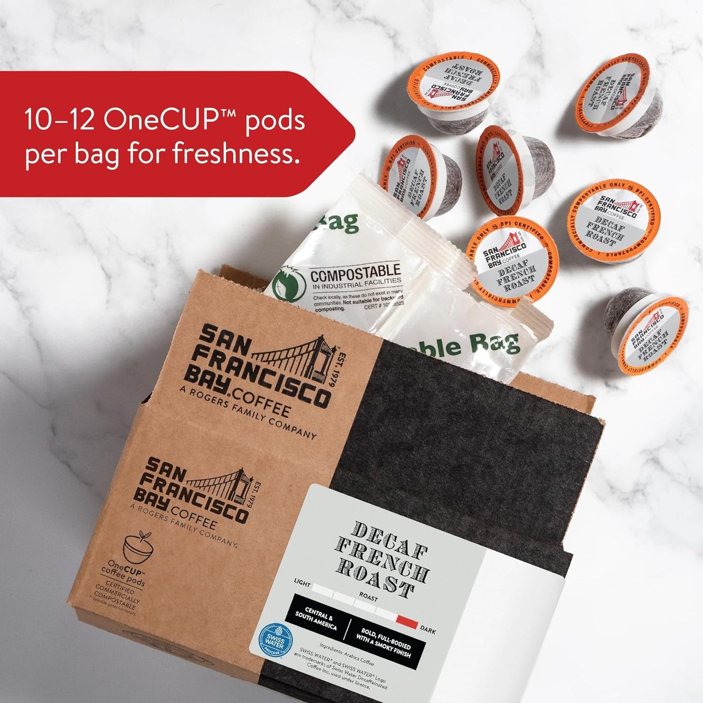 San Francisco Bay Compostable Coffee Pods - DECAF French Roast (80 Ct) K Cup Compatible including Keurig 2.0, Dark Roast, Swiss Water Processed