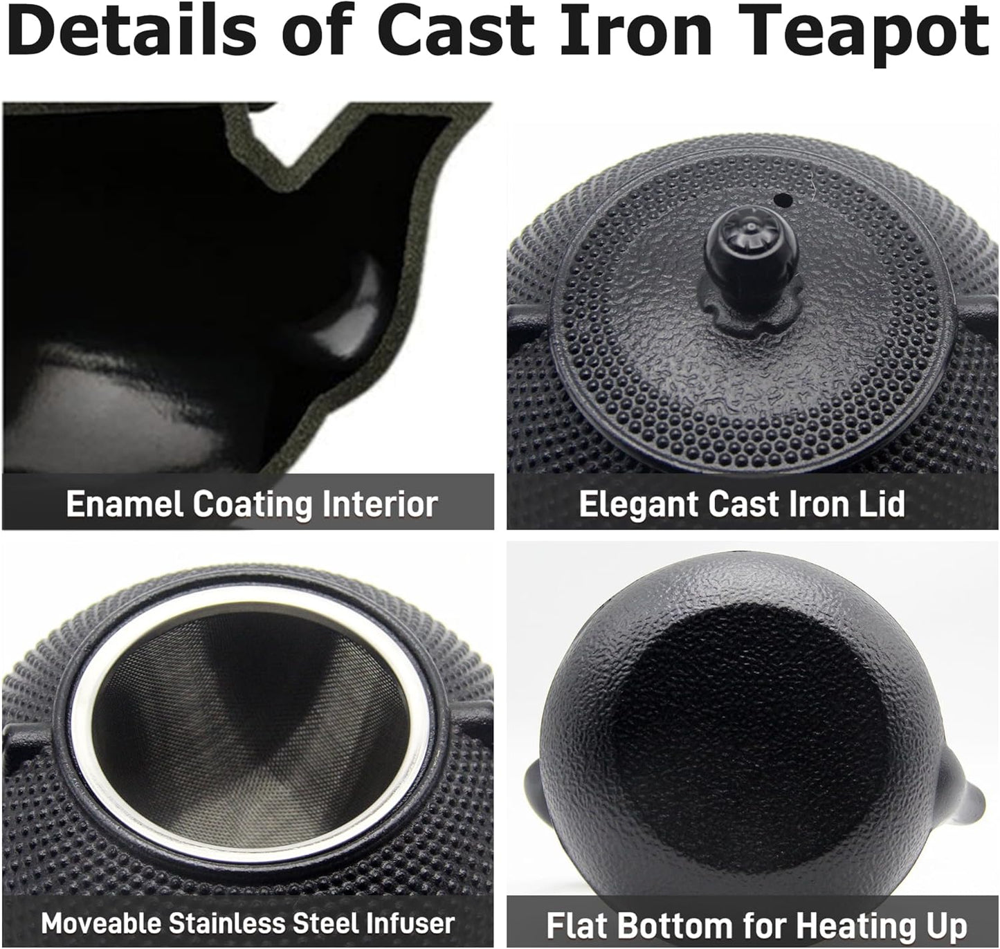 Japanese Tetsubin Tea Kettle Set with Cups, Cast Iron Teapot with Stainless Steel Infuser and Enameled Interior (900ml)
