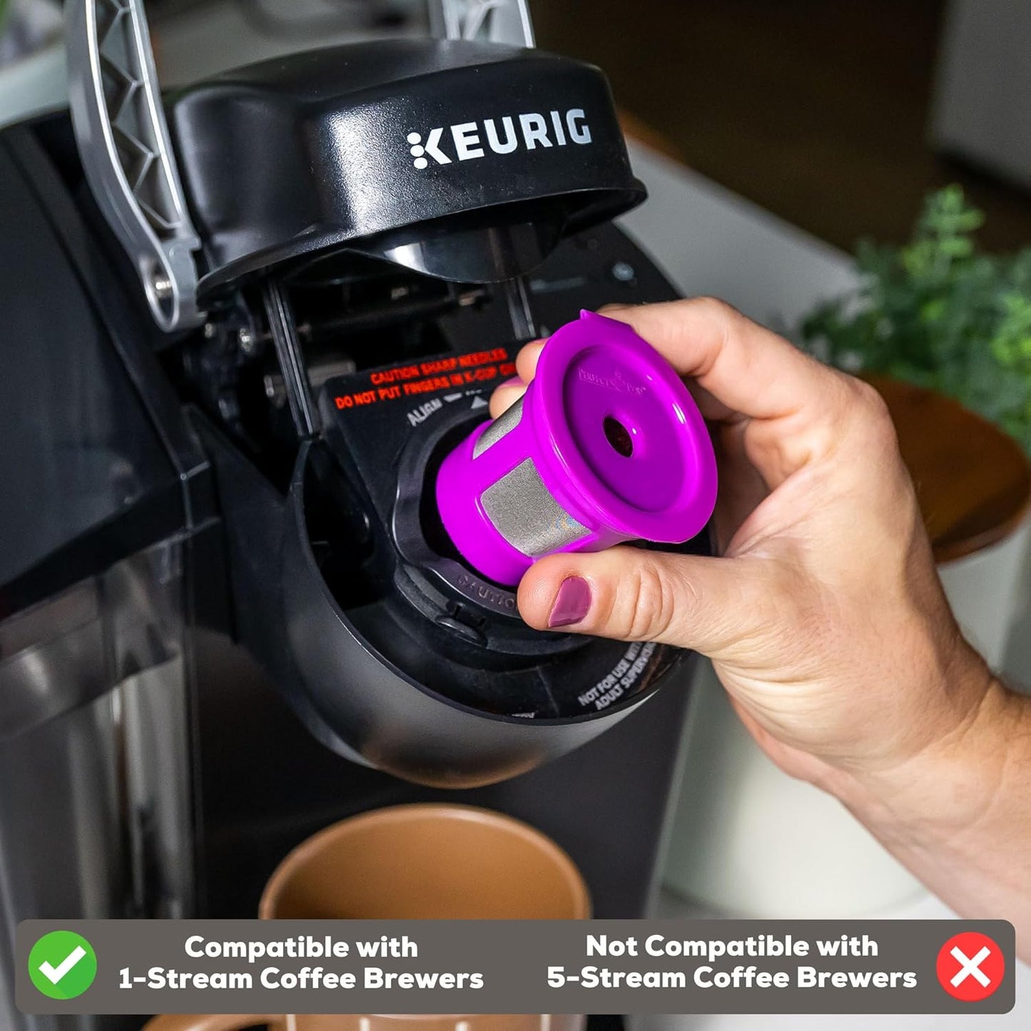 Perfect Pod Cafe Save 1-Stream Reusable K Cup Pod Coffee Filters - Refillable Coffee Pod Capsules with Built-In, Integrated Mesh Strainer for use with Keurig & Select Single Cup Coffee Makers, 6-Pack