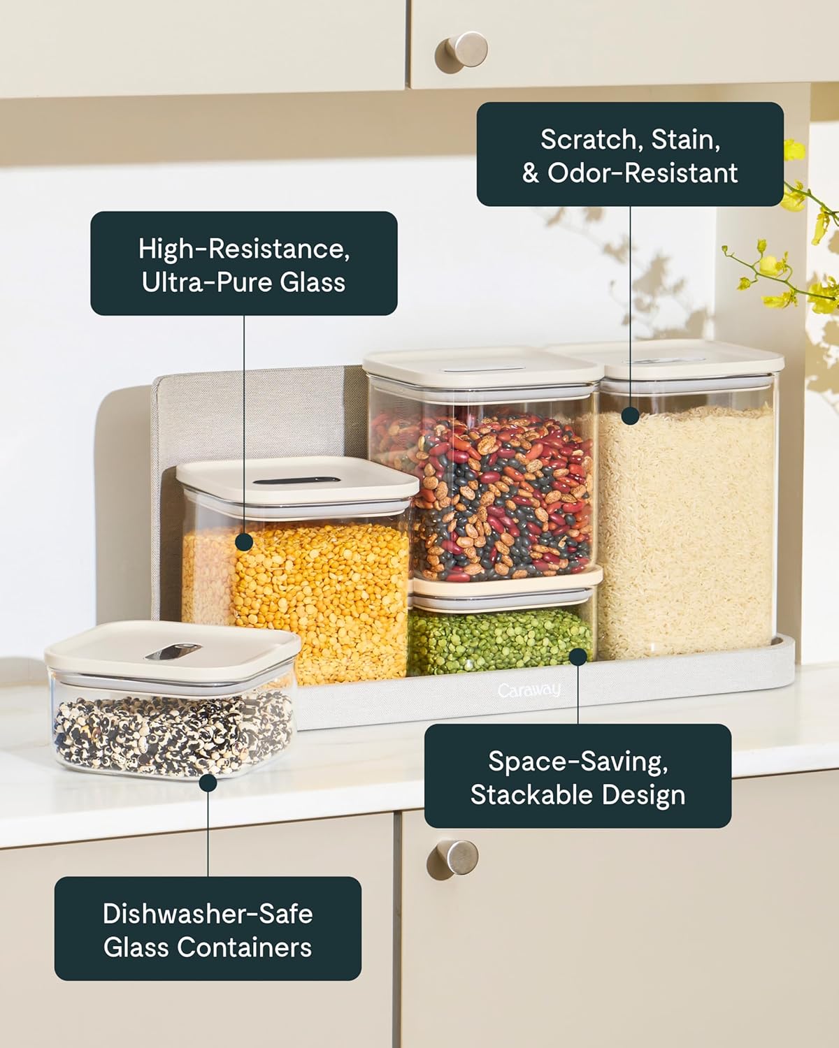 Caraway 2.5qt Glass Airtight Food Storage Container with Lid – Non-Toxic, BPA-Free Kitchen Storage Container – Stackable, Space-Saving Airtight Container for Dry Goods and More - Navy