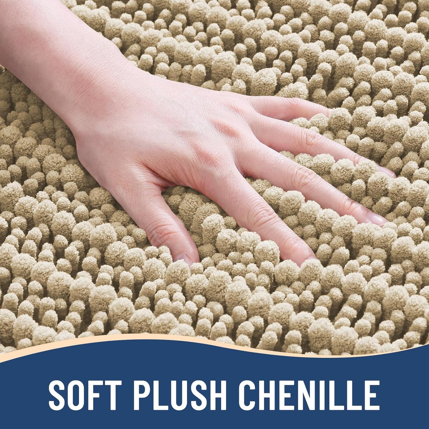 Arotive Luxury Chenille Bathroom Rug Mat, Extra Soft Thick Absorbent Shaggy Bath Rugs, Non-Slip Machine Wash Dry, Plush Bath Mats for Bathroom, Shower and Tub, 45x27, Beige