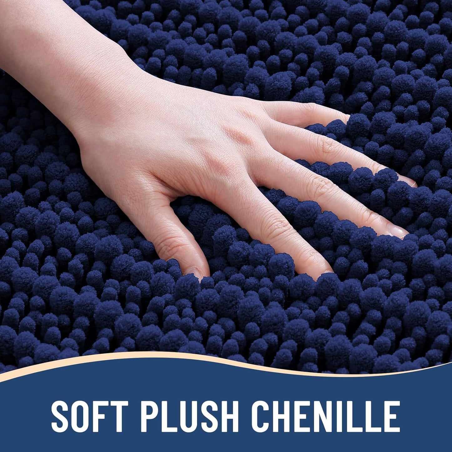 Arotive Luxury Chenille Bathroom Rug Mat, Extra Soft Thick Absorbent Shaggy Bath Rugs, Non-Slip Machine Wash Dry, Plush Bath Mats for Bathroom, Shower and Tub, 54x24, Navy