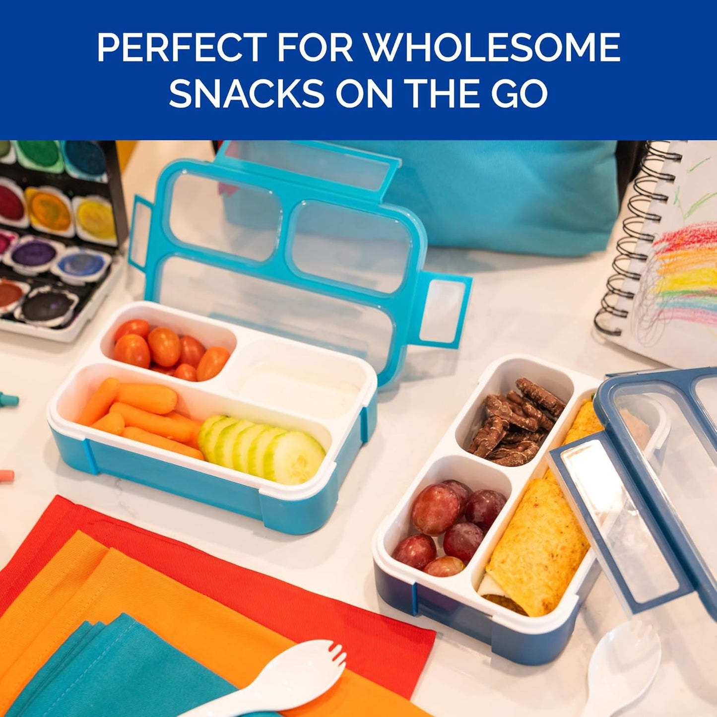 Mini Bento-Box Snack Boxes Set of 2 | Small Portion Lunch Containers for Kids Boys Girls Toddlers | BPA Free | Navy & Blue