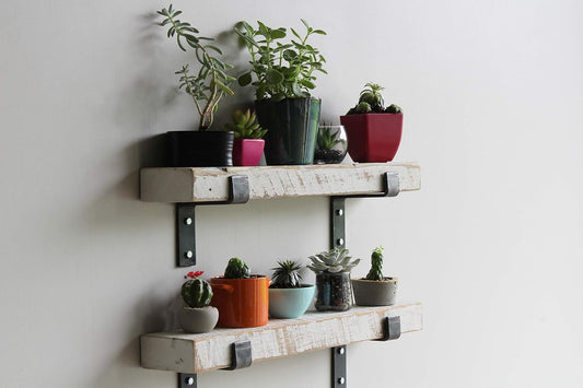 Urban Legacy Accent Shelves | Reclaimed Barn Plank | Set of 2 with Full Brackets (White Wash 18"x 4.5"x 2")