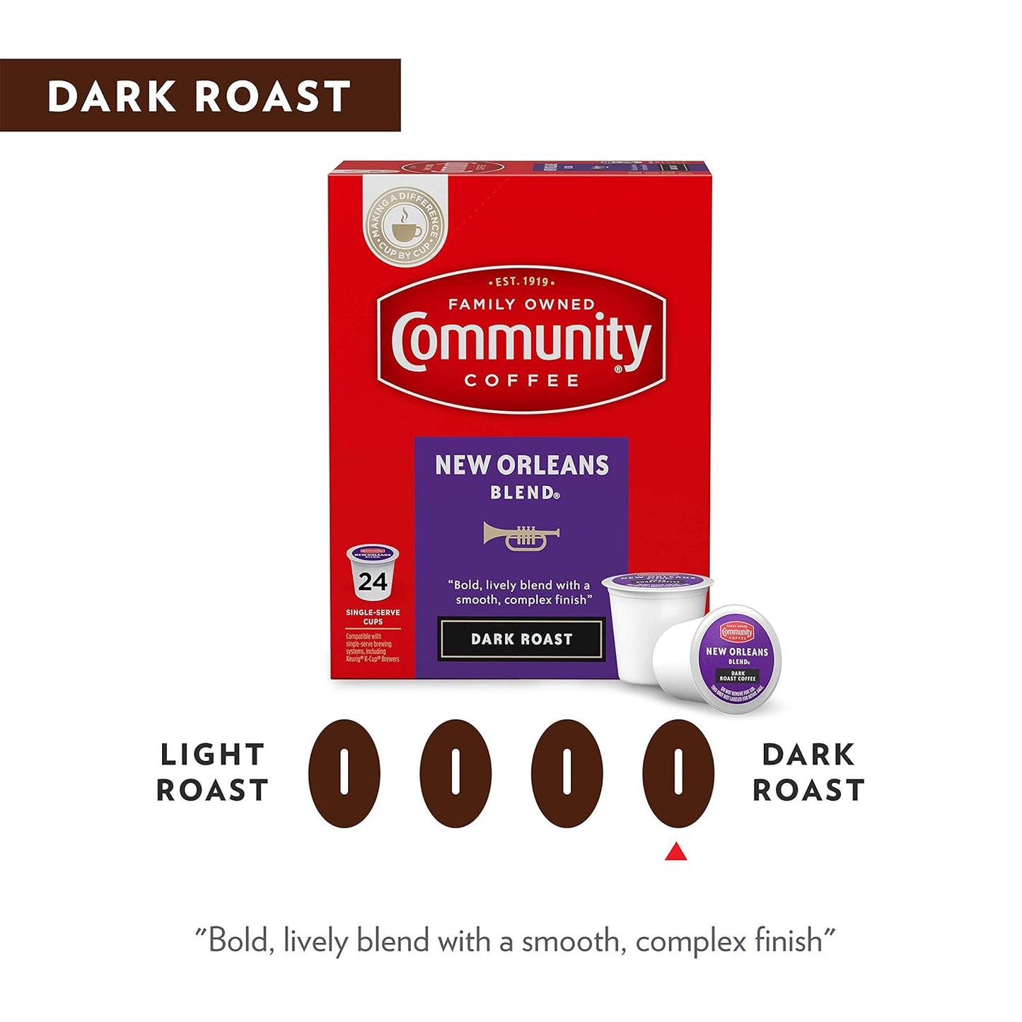 Community Coffee New Orleans Blend 24 Count Coffee Pods, Special Dark Roast, Compatible with Keurig 2.0 K-Cup Brewers, 24 Count (Pack of 2)