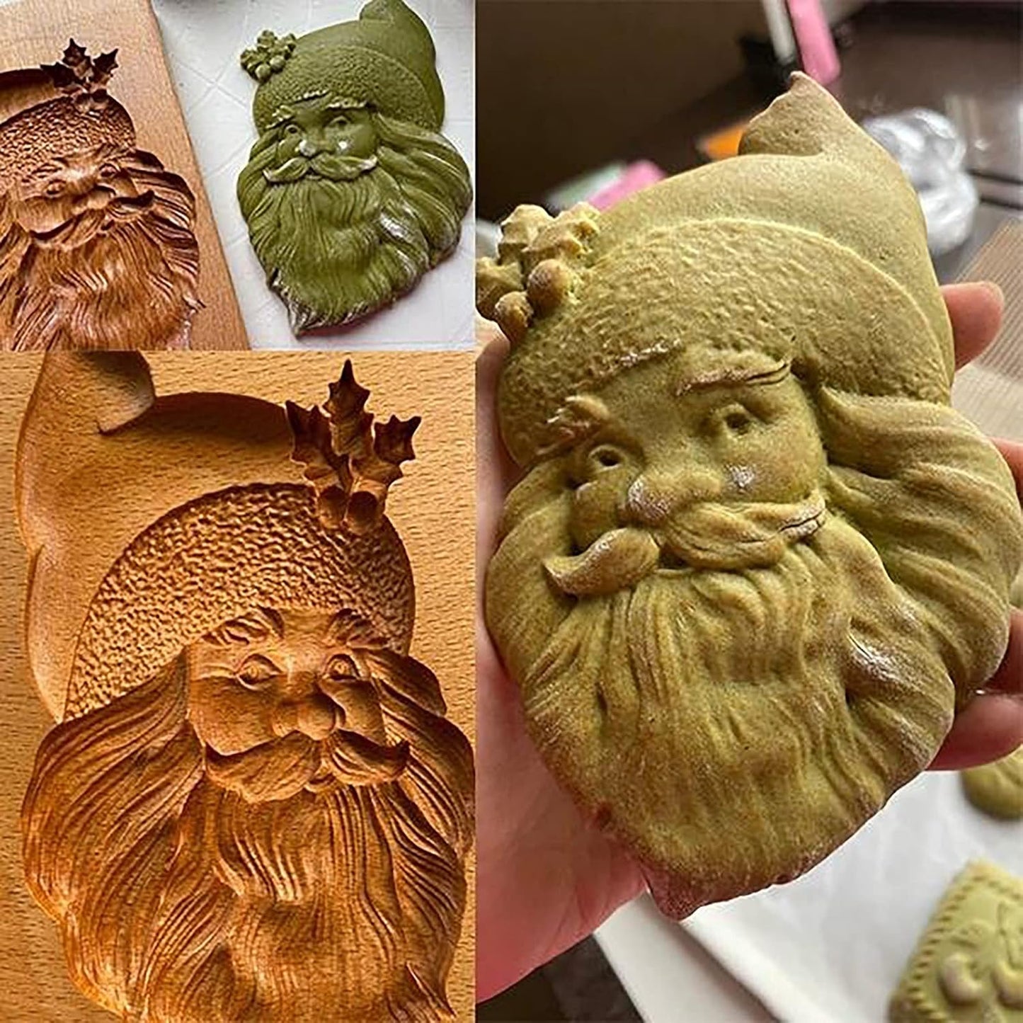 Wooden Cookie Biscuit Mold, 3D Baking Mold, Embossing Craft Decorating Baking Tool, Suitable for Halloween Thanksgiving Christmas Kitchen DIY (Xmas-A-3PCS)