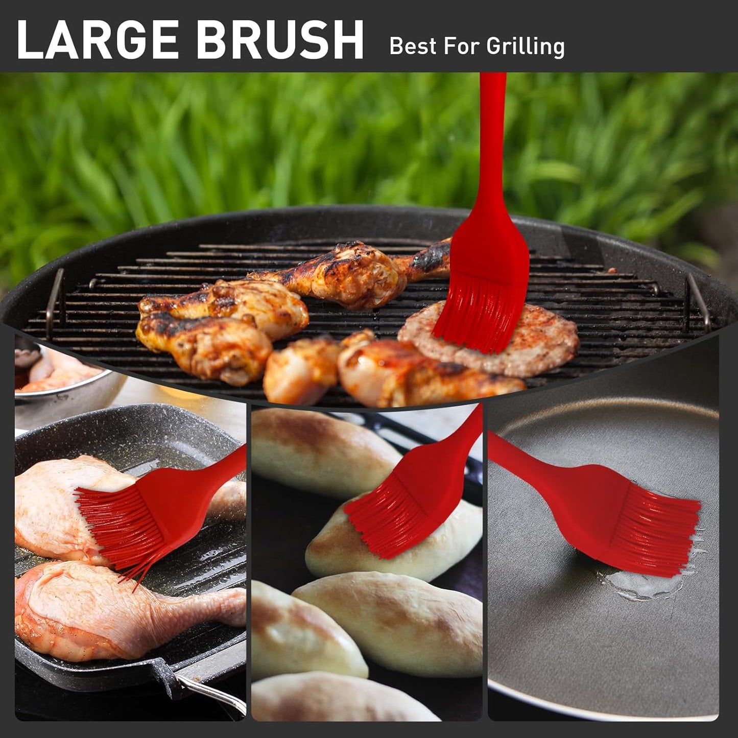Begonia Silicone Basting Pastry Brush-2pcs Heat Resistant Cooking Brush for Oil, Sauce, Butter, BBQ, Grill and Marinade, BPA Free, Dishwasher Safe （Red）