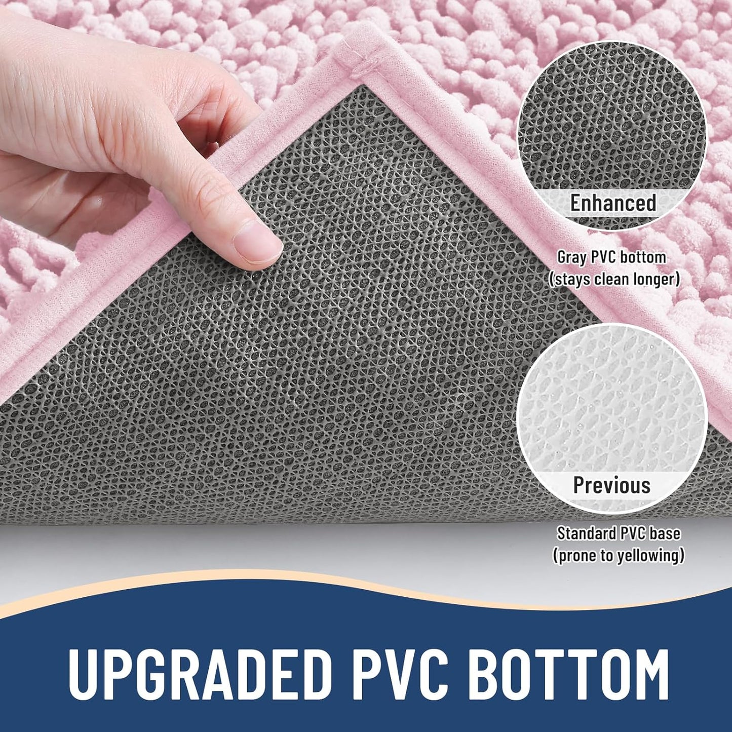 Arotive Luxury Chenille Bathroom Rug Mat, Extra Soft Thick Absorbent Shaggy Bath Rugs, Non-Slip Machine Wash Dry, Plush Bath Mats for Bathroom, Shower and Tub, 44x24, Pink