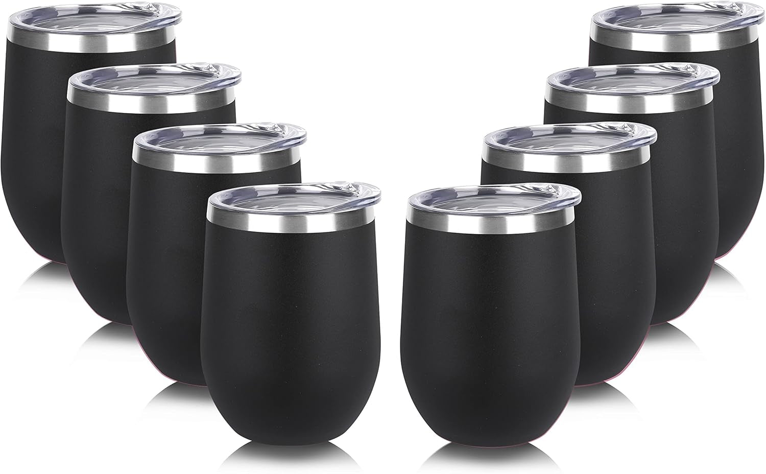 Stainless Steel Wine Tumbler Bulk with Lid, Personalized Insulated Tumblers Set, 12Oz Travel Coffee Cups Pack of 8, Black