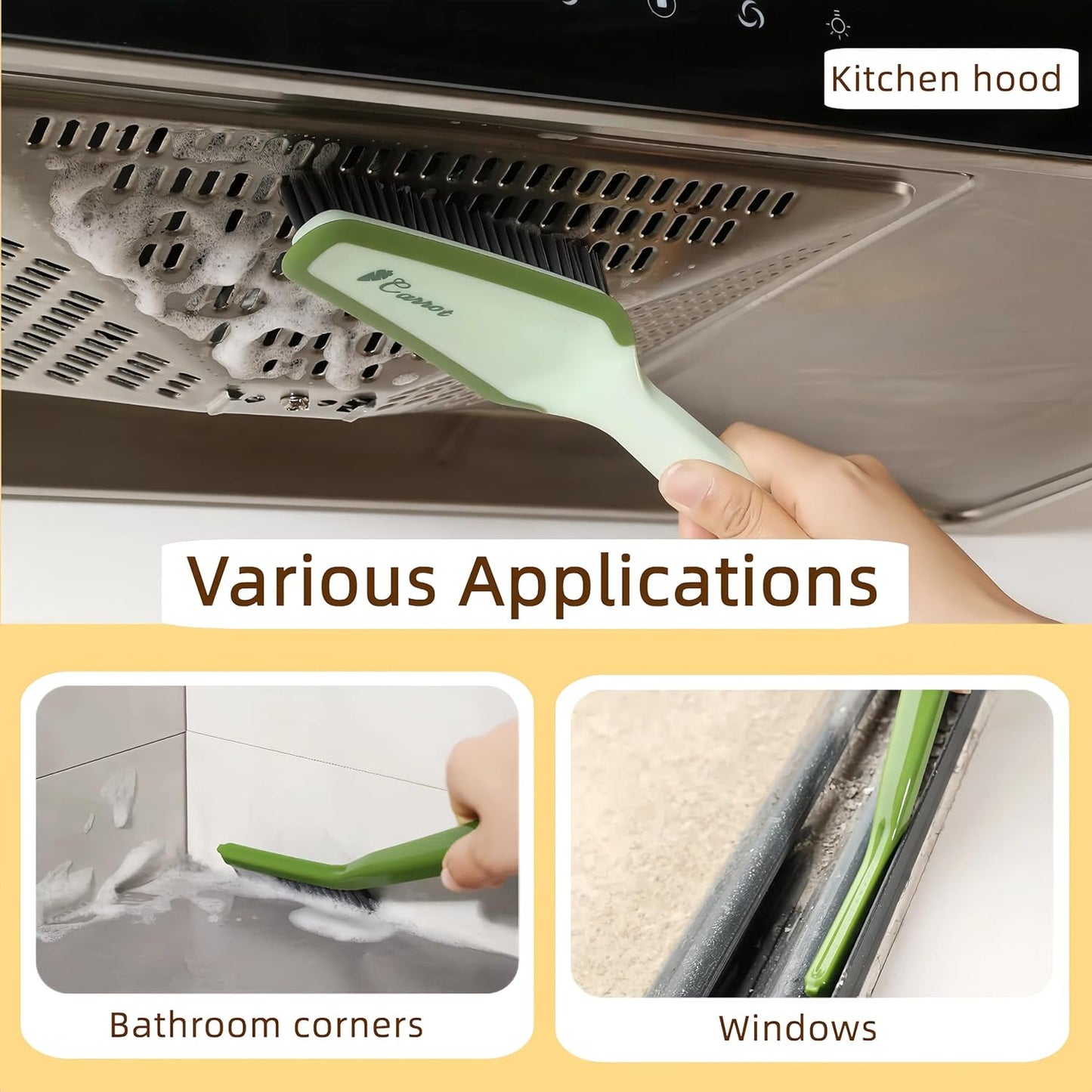 3 in 1 Detachable Household Cleaning Brush, Multifunctional Scrub Brush with Hard Bristle and Handle, Ideal Crevice Grout Scrubber Cleaner for Kitchen, Bathroom, Window, Shoes (Orange)
