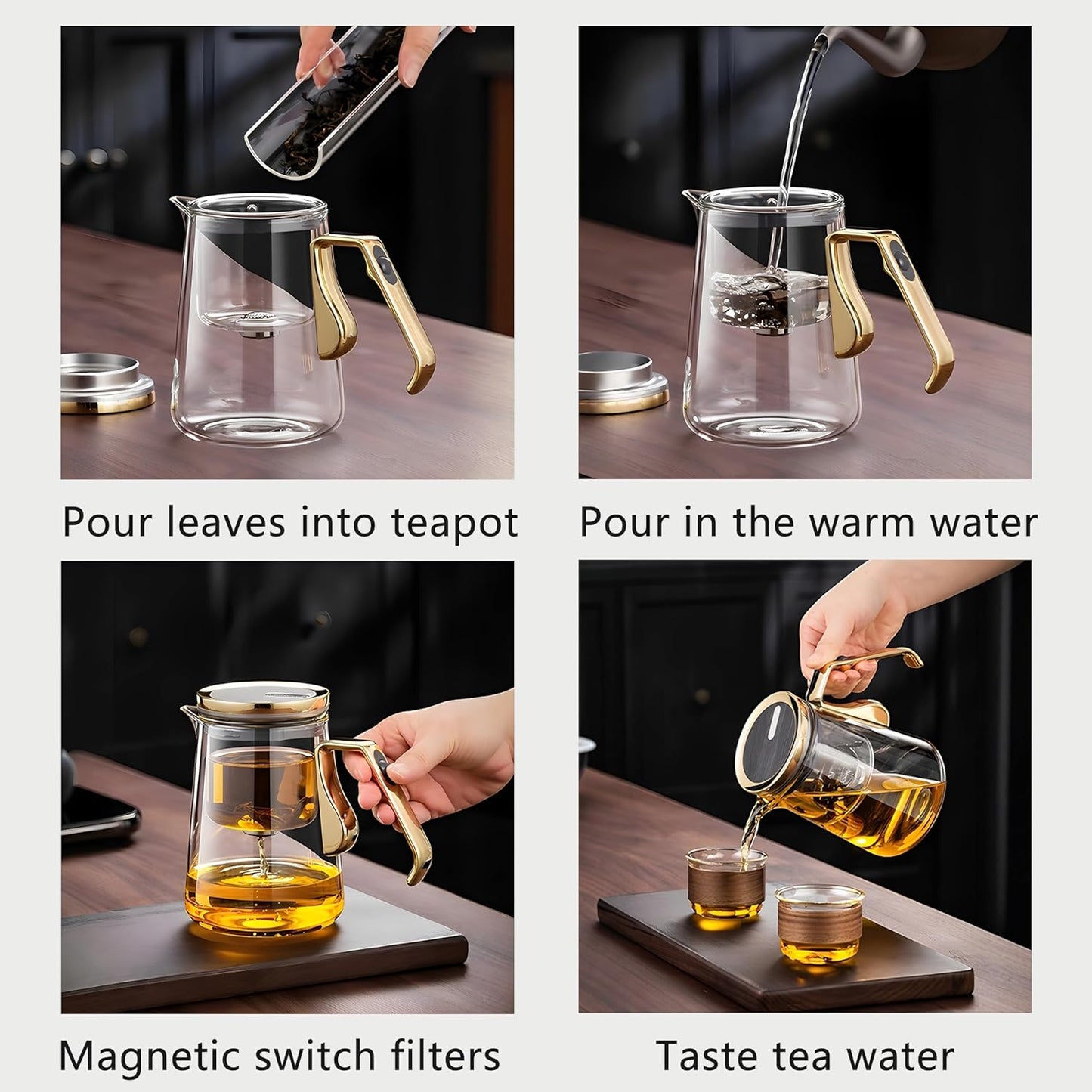 YJX 25.4oz Magnetic Glass Teapot Set with 40.6oz Cast Iron Tea Kettle for Stovetop, Small Enchanted Brewing Tea Pot, Witchcraft Magic Borosilicate Tea Set with Strainer for Loose Leaf