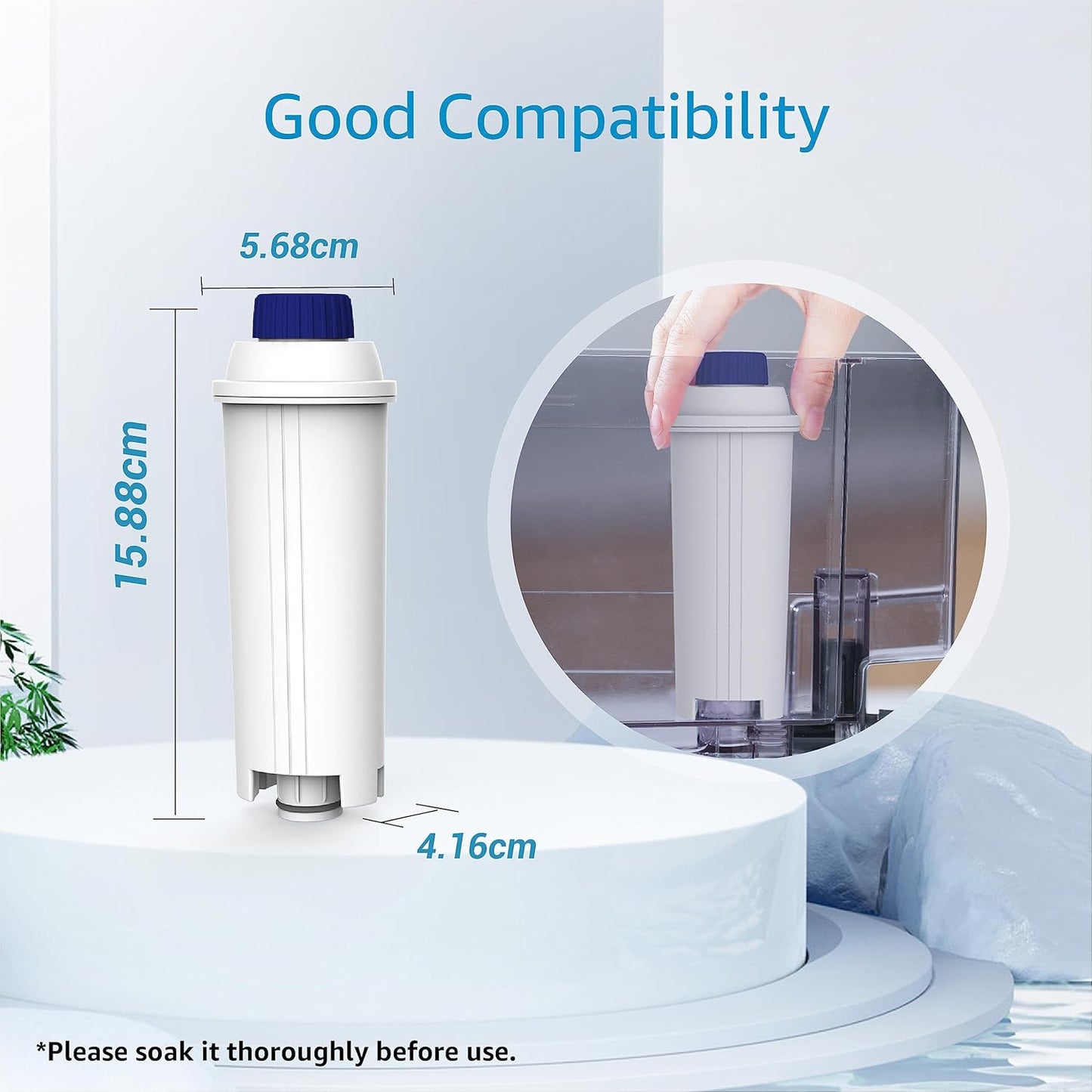 AQUA CREST Coffee Water Filter, Replacement for De'Longhi® Filter, TÜV SÜD Certified, 5513292811, DLS C002, CFL-950, SER3017, ECAM/ETAM Series, EC680, BCO420 (Pack of 6）