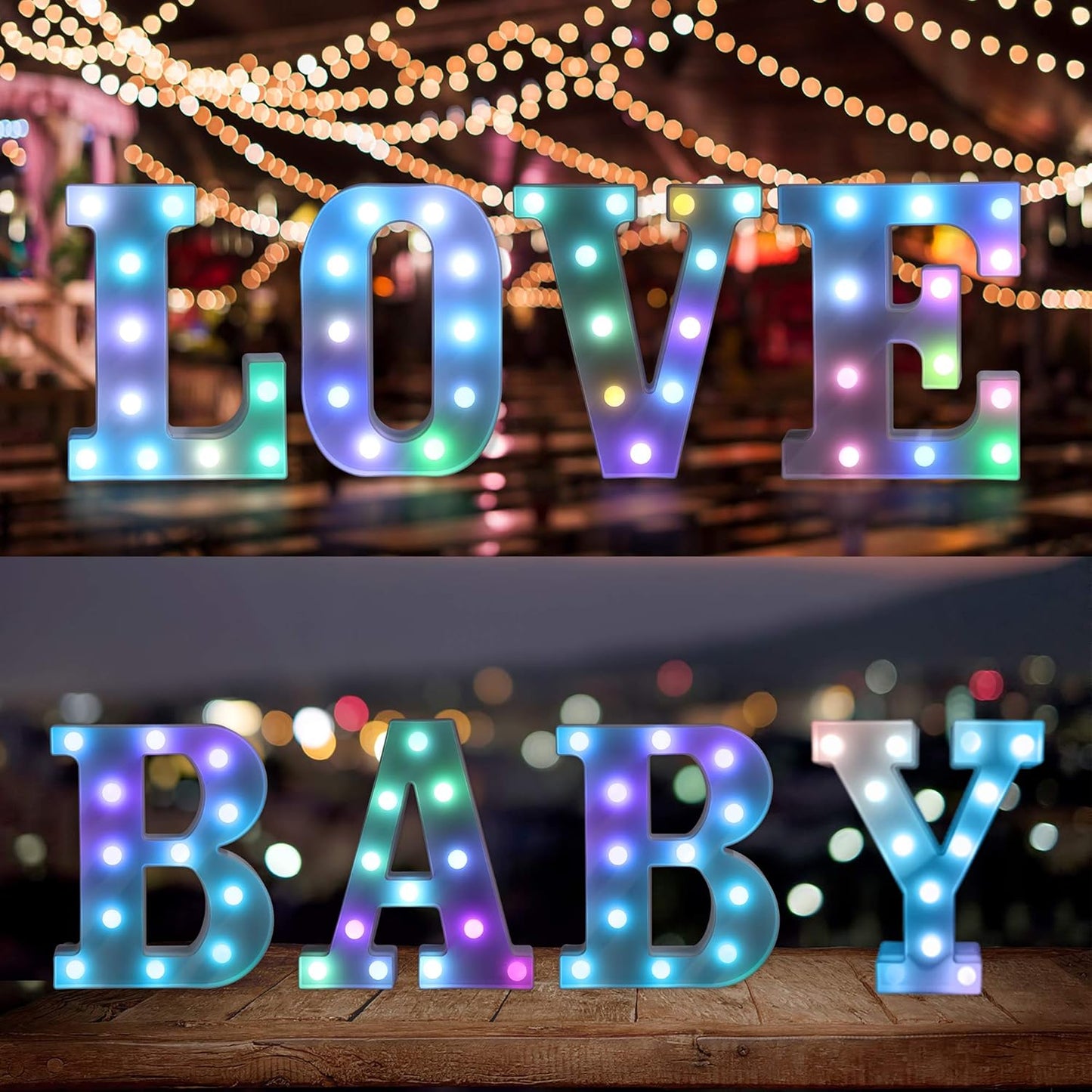 Foaky Colorful LED Letter Lights with Remote,Marquee Light Up Letters Sign for Night Light Wedding/Birthday Party Battery Powered Christmas Lamp Home Bar Decoration(U)