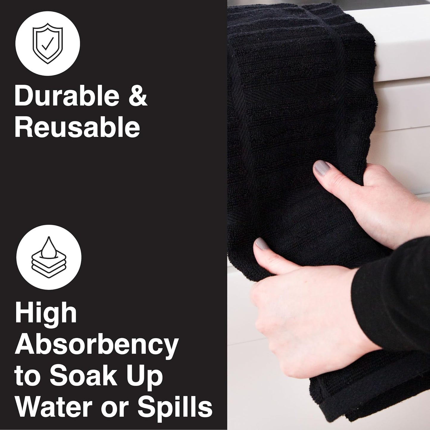 All-Clad Solid Kitchen Towel: Highly Absorbent, Super Soft Long Lasting - 100% Cotton, 17"x30" Tea Towel for Cleaning & Drying Dishes, Pans, Glassware, or Countertops, (1-Pack), Black