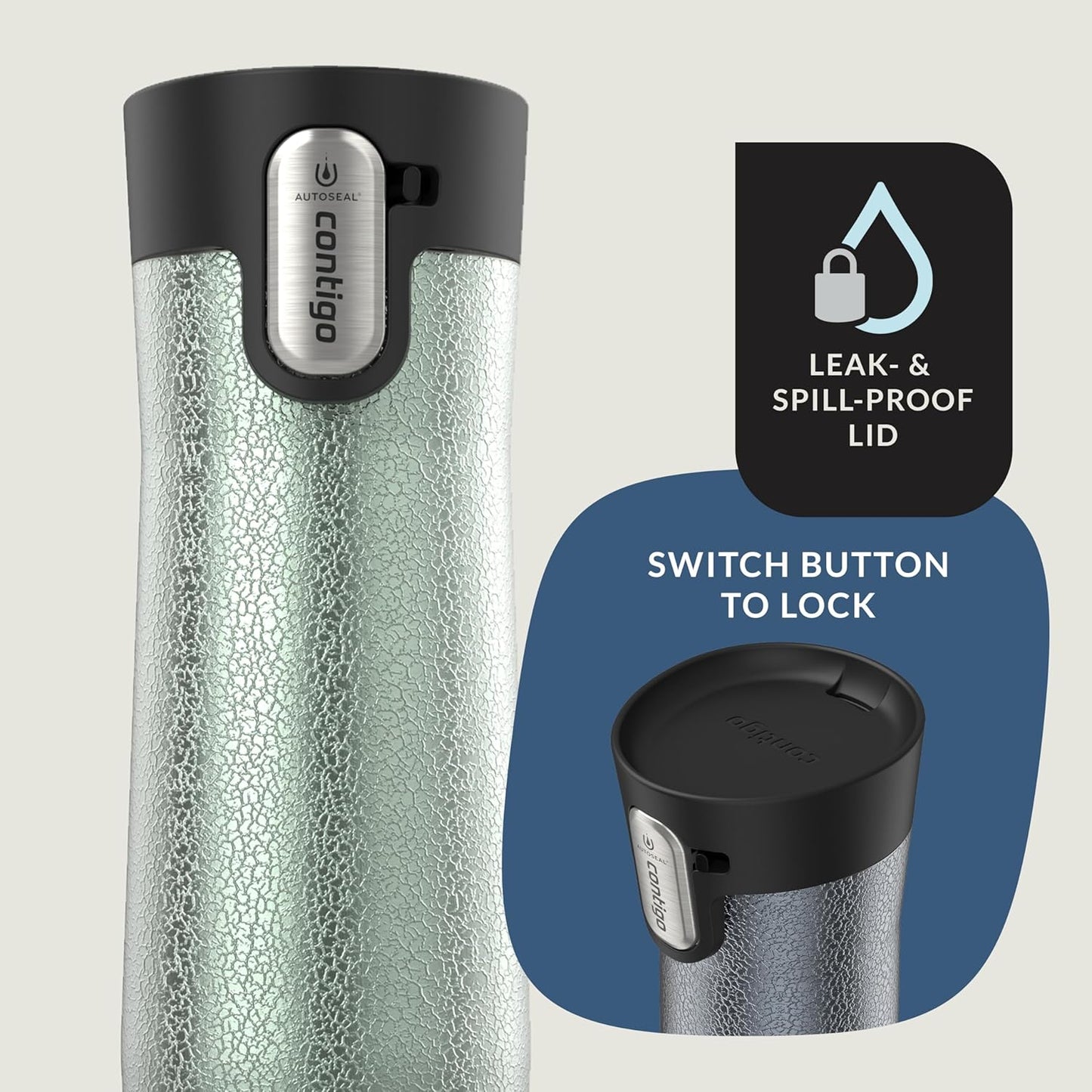 Contigo® AUTOSEAL® West Loop Vacuum-Insulated Stainless Steel Travel Mug with Easy-Clean Lid, 20 oz, 2 pack, Crystal Lakeside; Crystal Agave