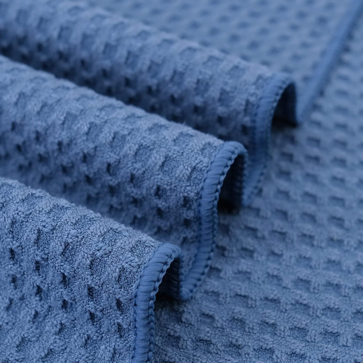 POLYTE Ultra Premium Microfiber Kitchen Dish Hand Towel Waffle Weave, 8 Pack (16x28 in, Blue)