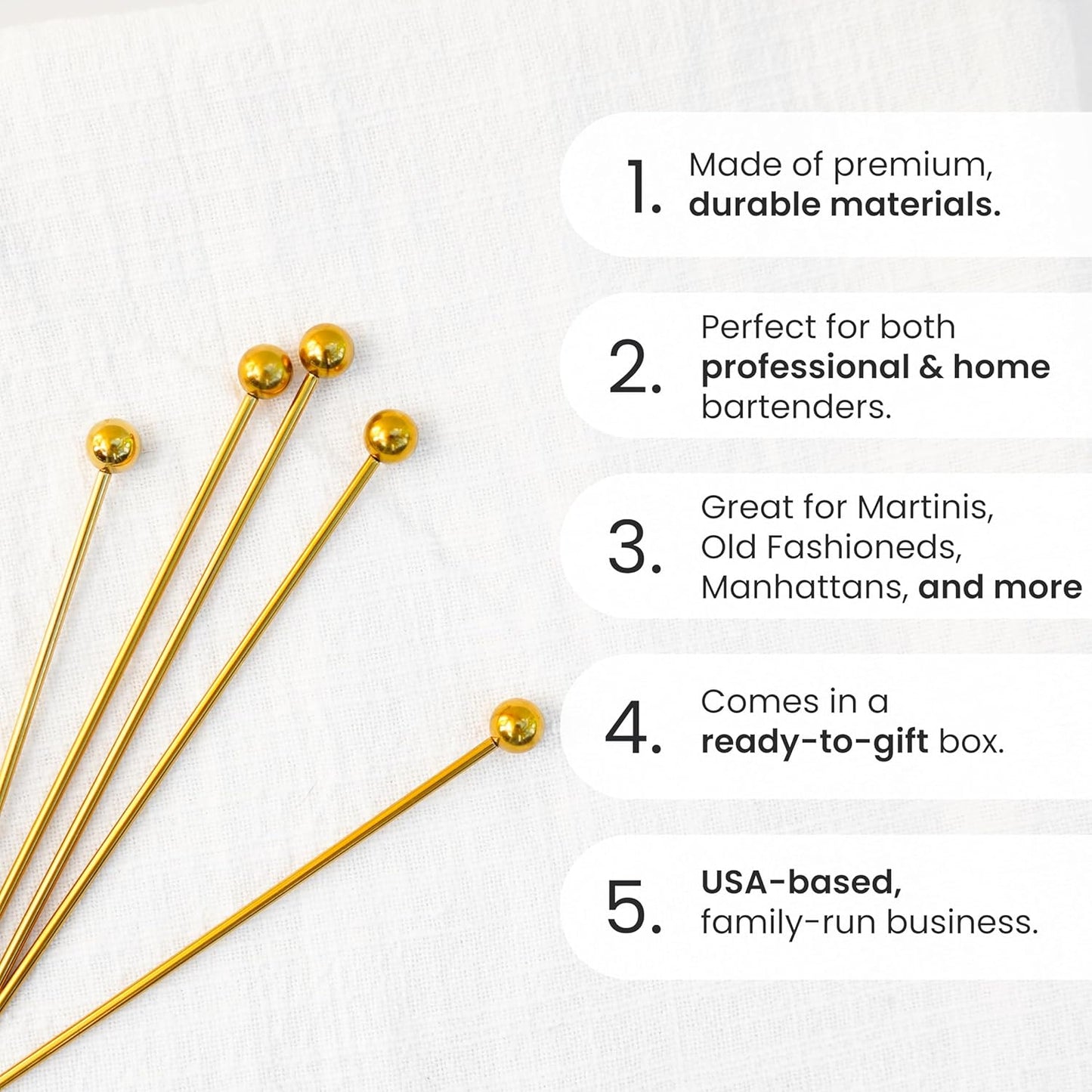 A Bar Above Antique Copper Cocktail Picks, 12 Reusable Metal Drink Garnish Sticks for Appetizers, Shrimp Cocktail, and Bloody Mary Skewers, 8-Inch Stainless Steel Stir Picks Combo