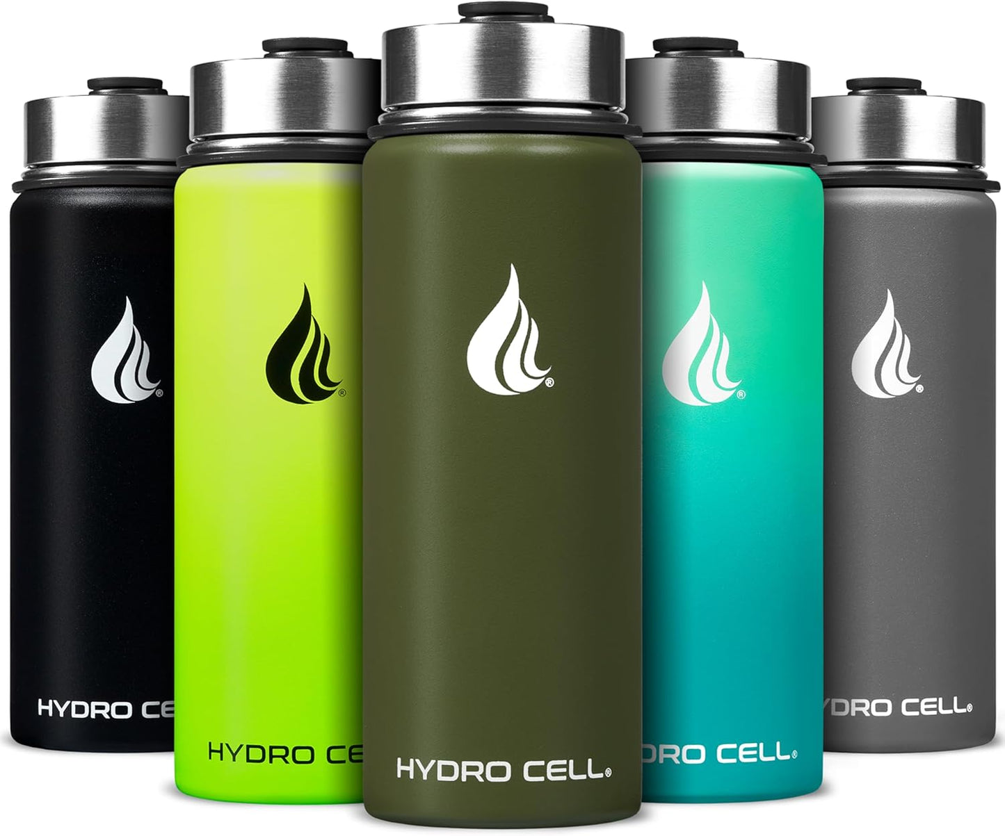 HYDRO CELL Stainless Steel Insulated Water Bottle with Straw - For Cold & Hot Drinks - Metal Vacuum Flask with Screw Cap and Modern Leakproof Sport Thermos for Adults (Army 18oz)